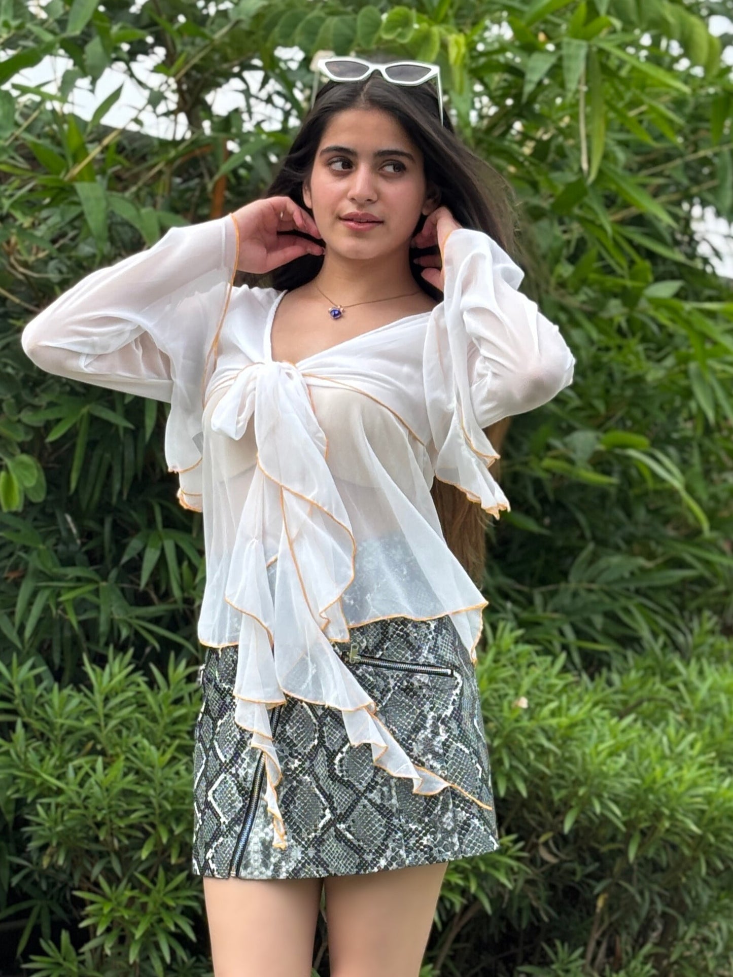 TANDUL Elegant White Frill Top