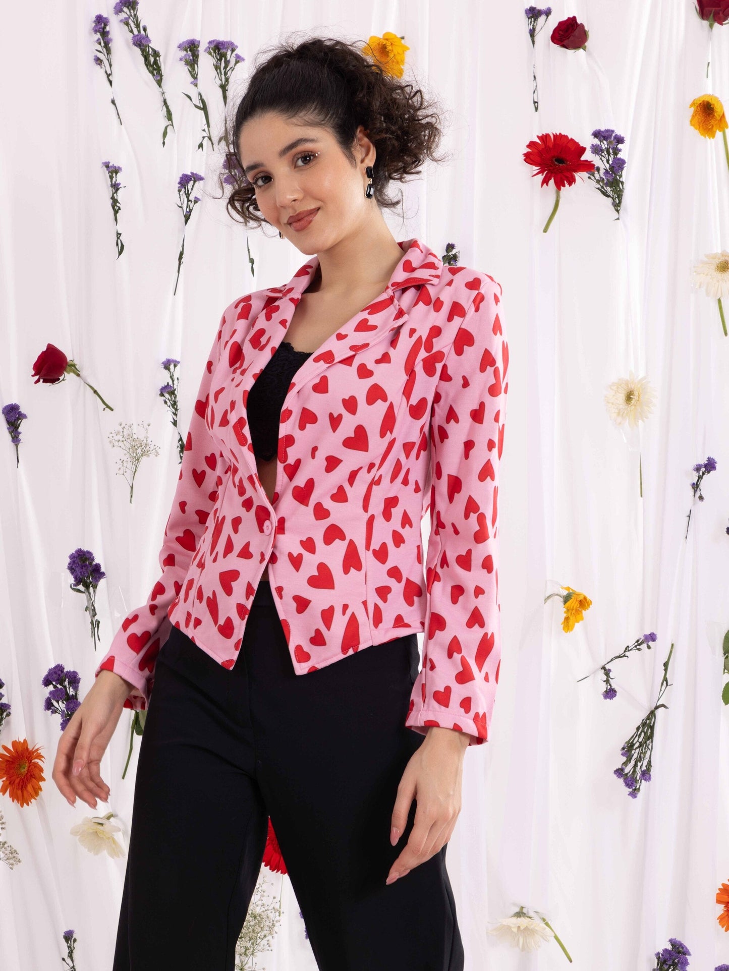 TANDUL Fleece Floral Print Coat