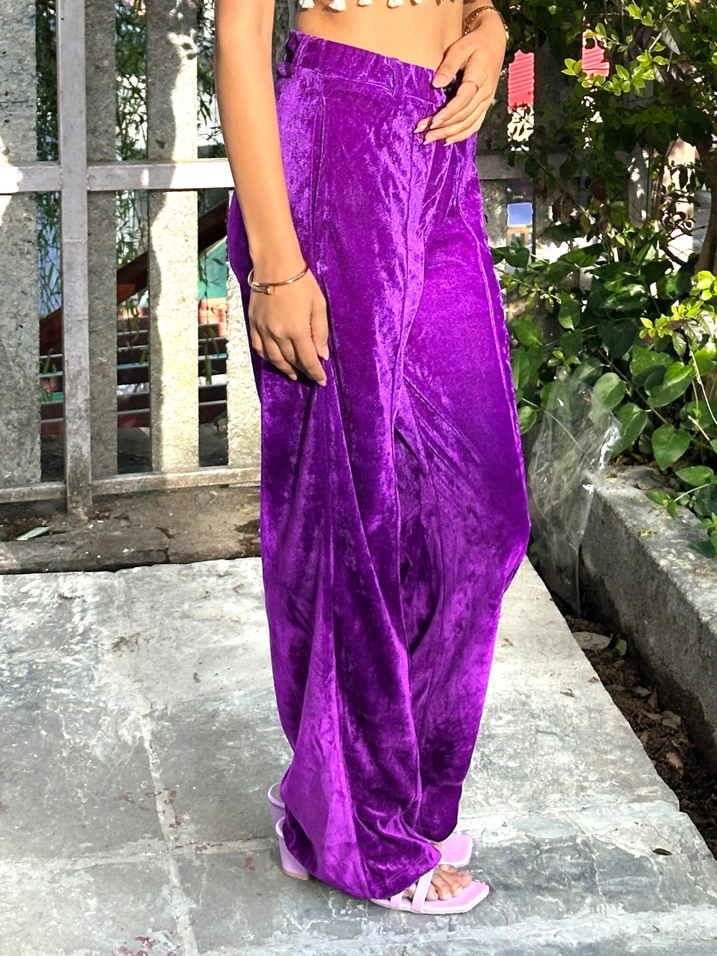 TANDUL Women Regular Fit Purple Velvet Trousers