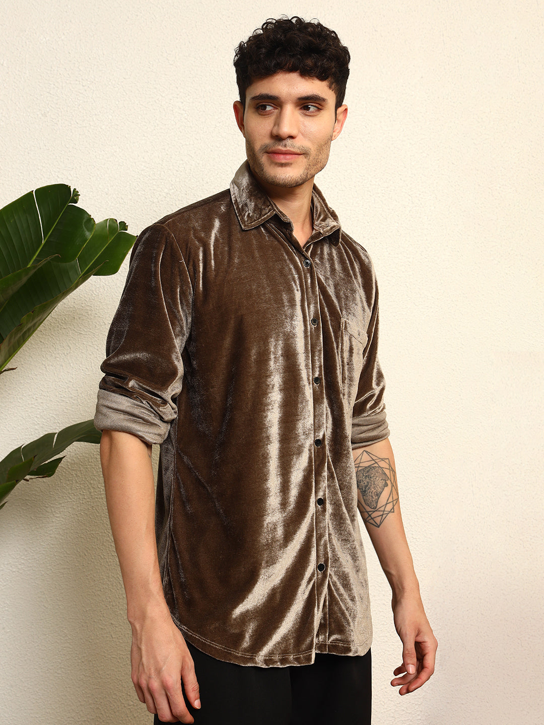 TANDUL Mens's Alluring Grey Velvet Shirt