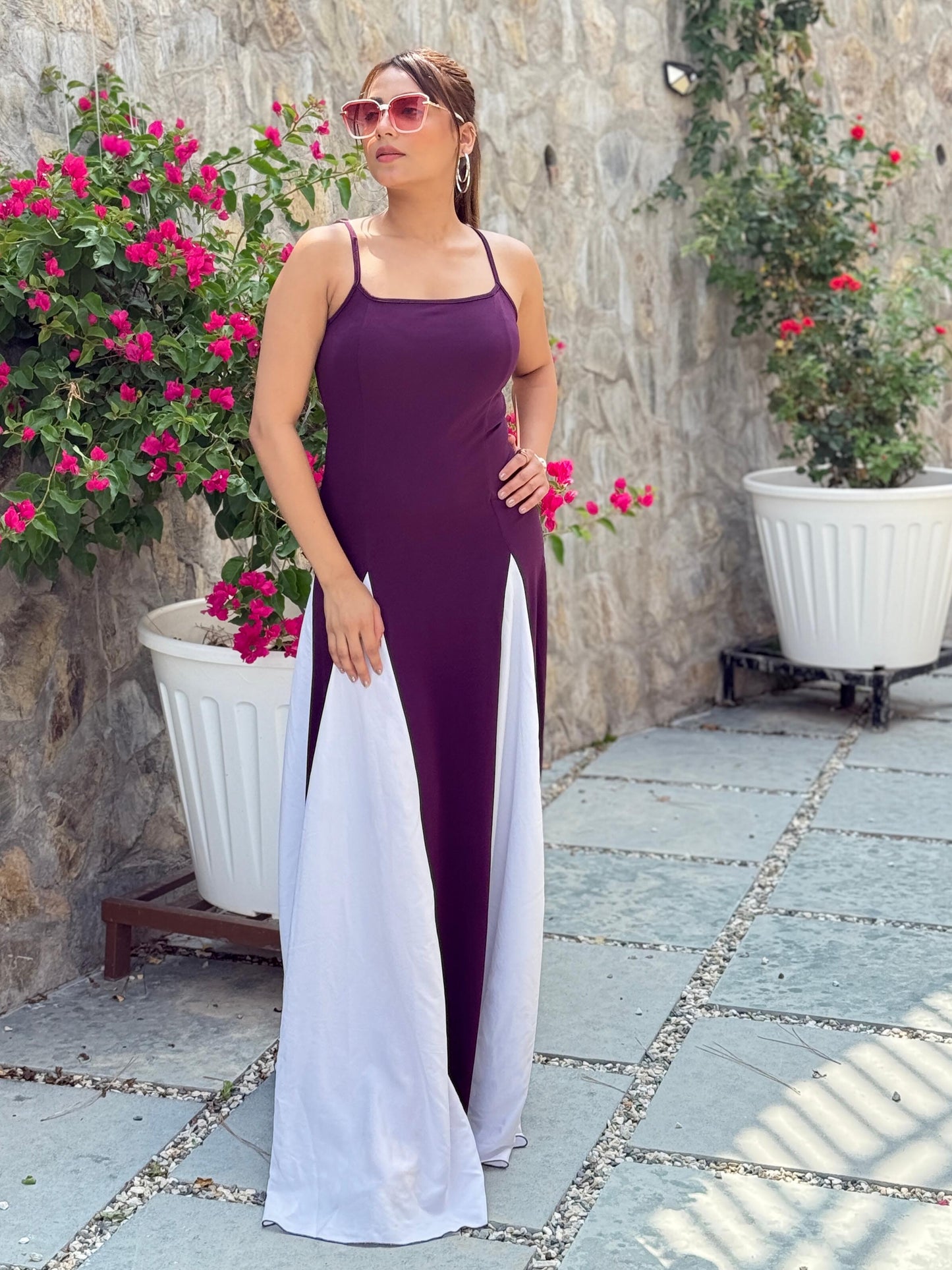 TANDUL Women Purple and White Long Flared Dress