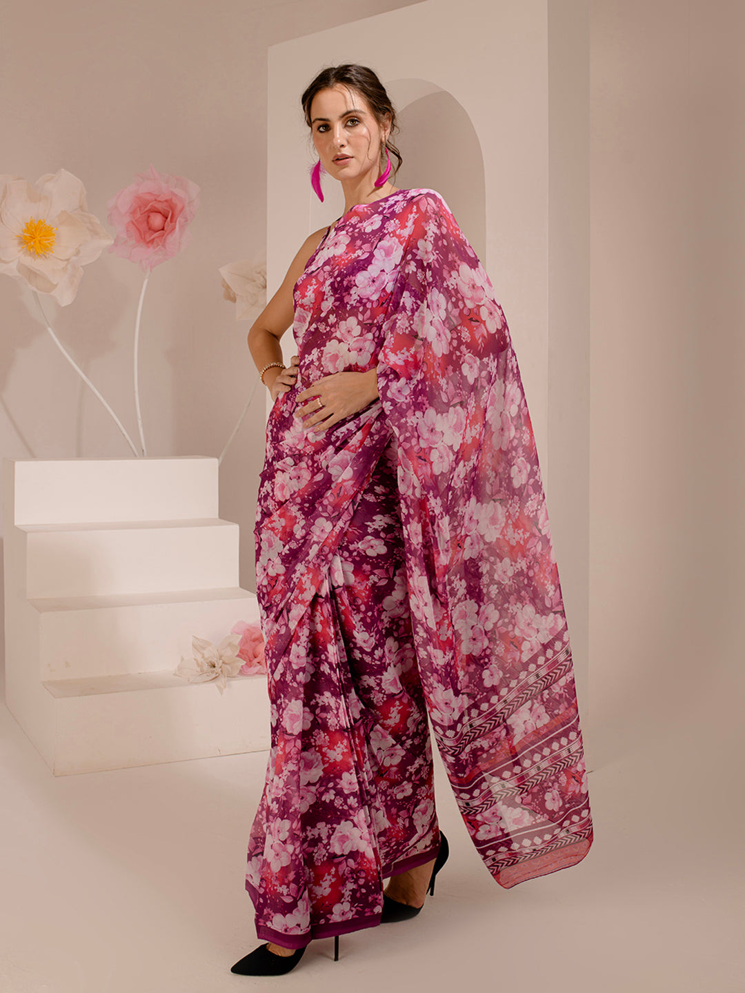 ELTIRE Exquisite Printed Bollywood Style Georgette Saree