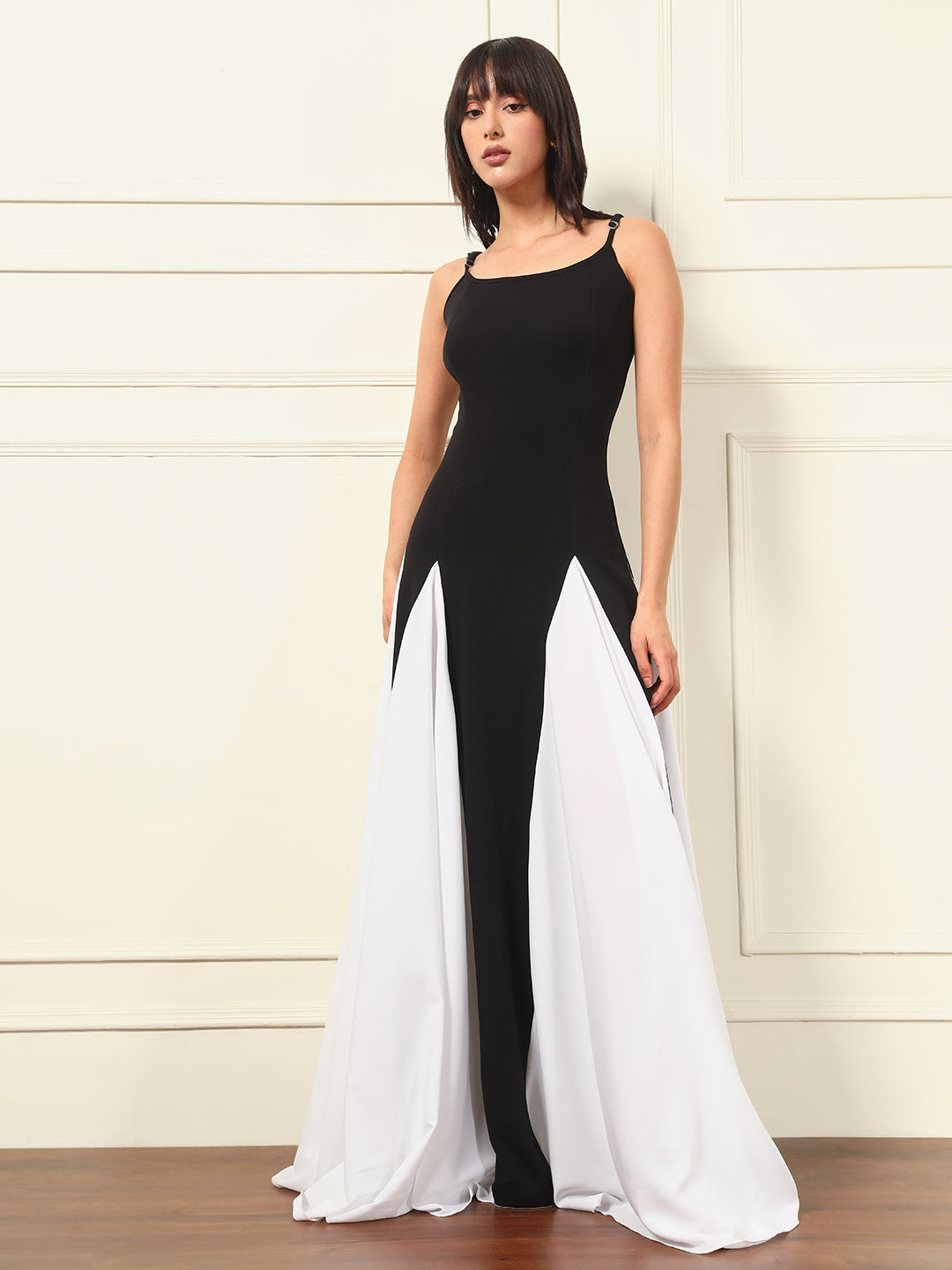 TANDUL Women Black and White Long Dress