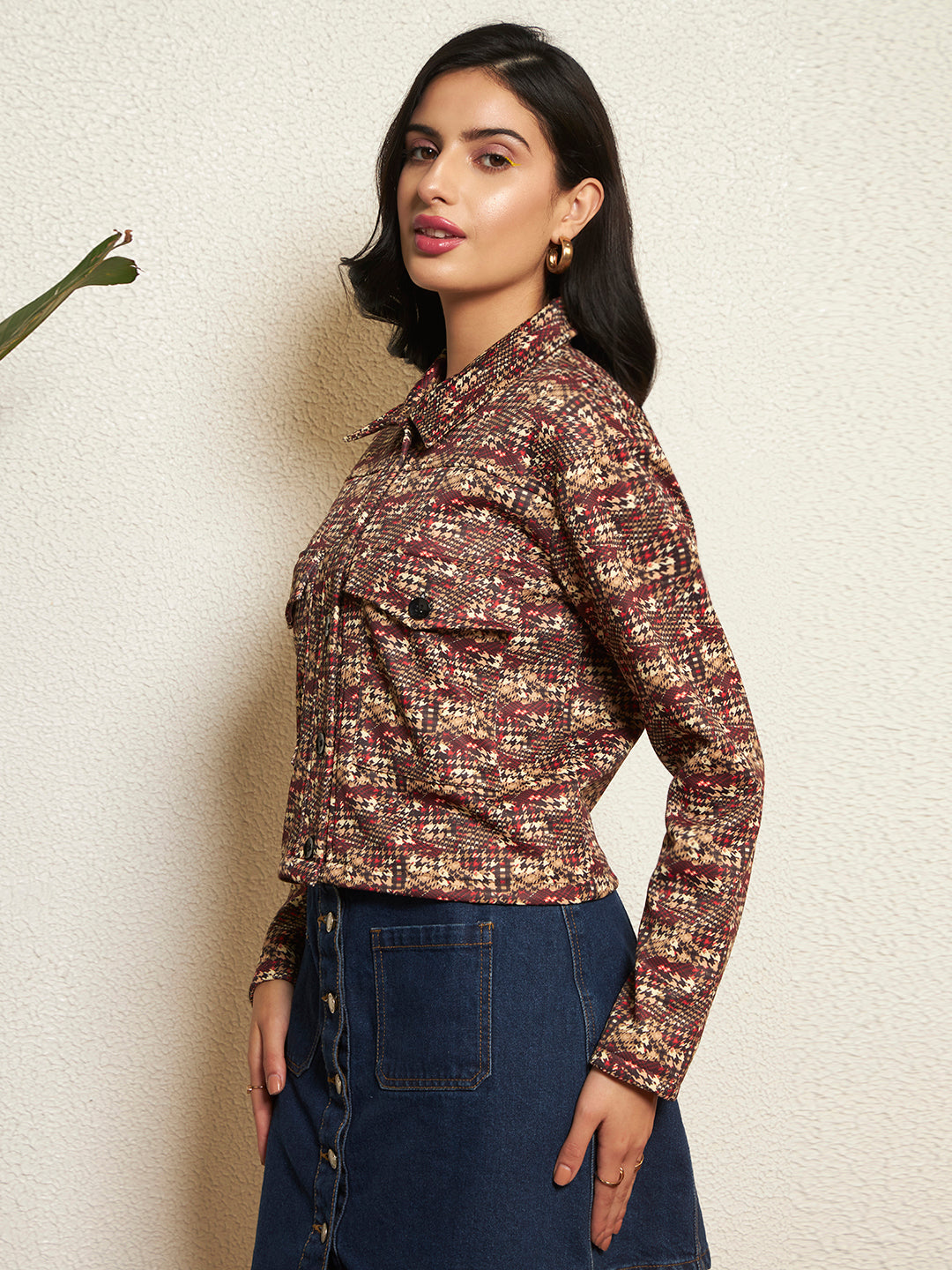 TANDUL Women Houndstooth Fleece Jacket