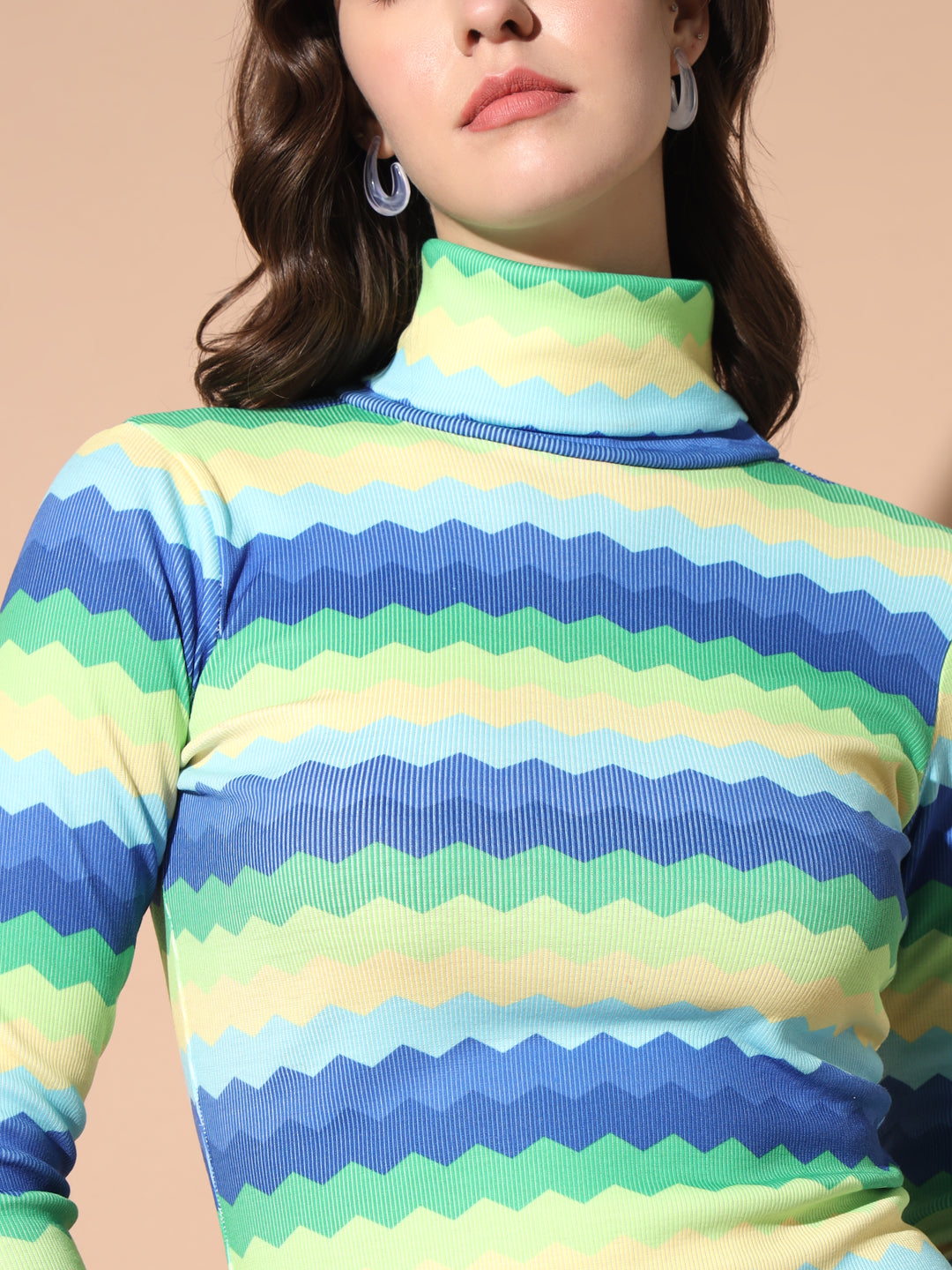 TANDUL Women Printed High Neck Multicolor Sweater