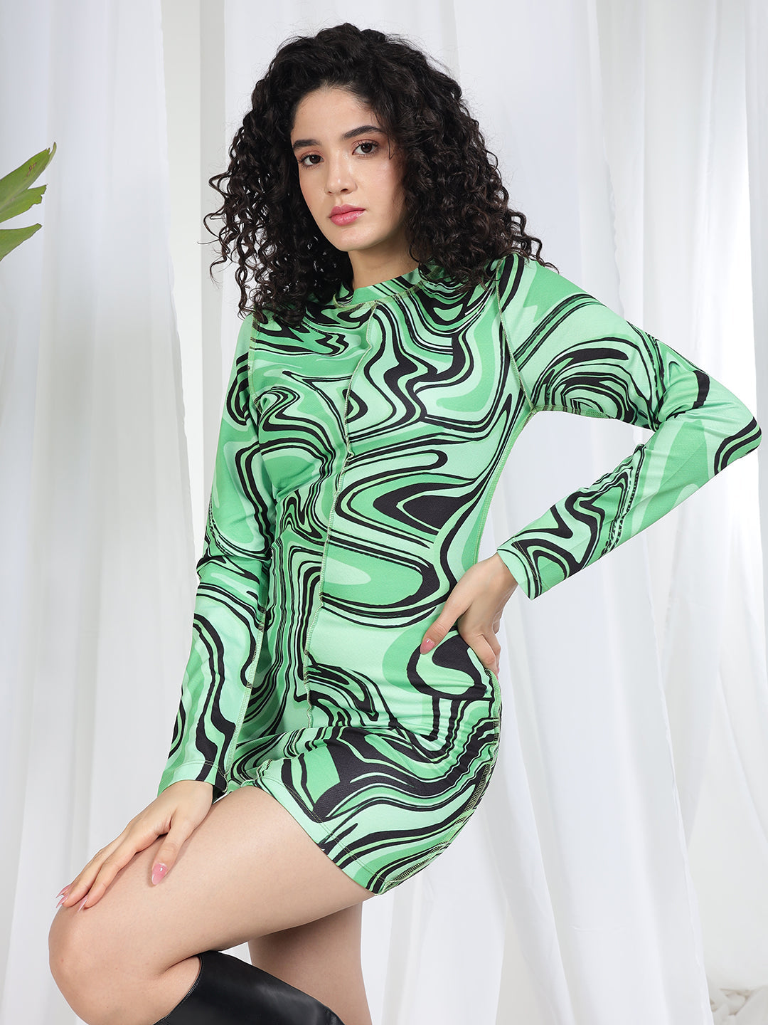 TANDUL Women Fit Striking Green Marbel Printed Dress