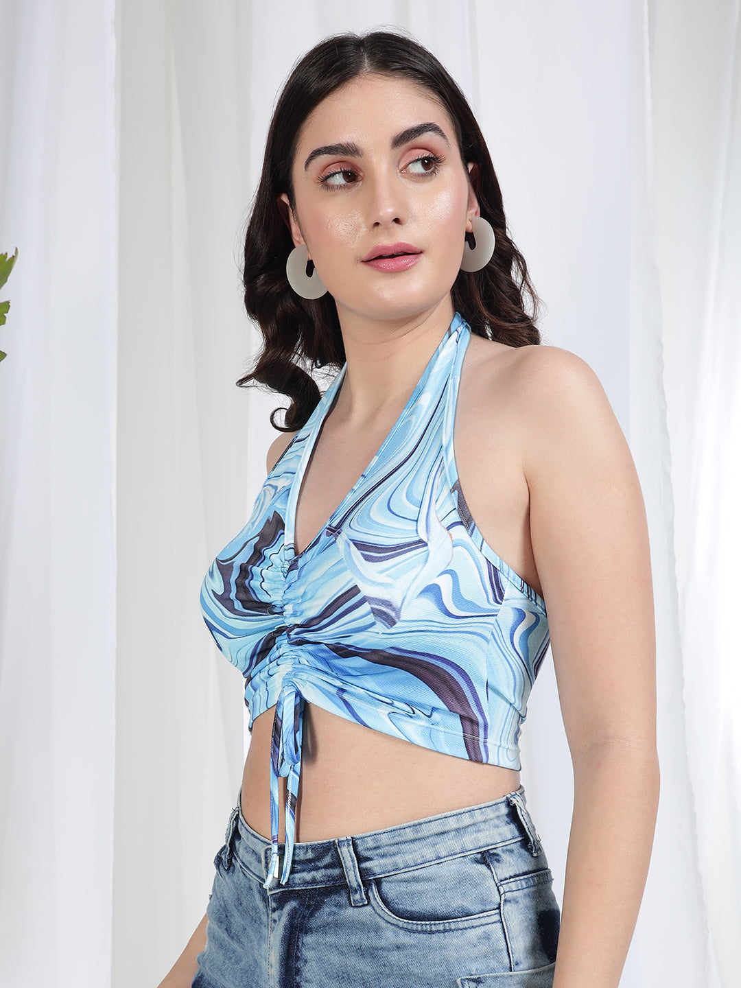 TANDUL Blue Marbel Printed Women TOP