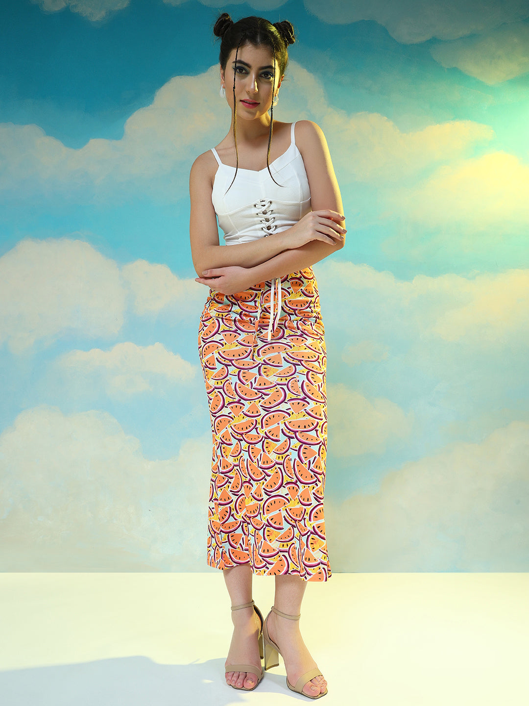 TANDUL Women Printed Flared Orange Skirt