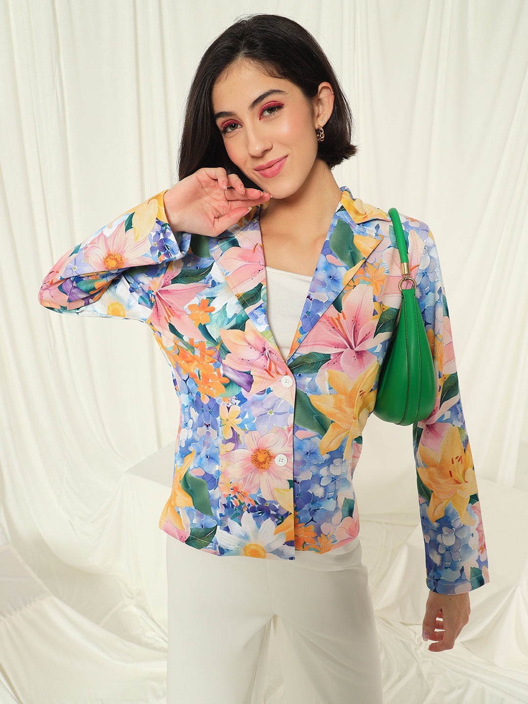 TANDUL Fleece Floral Print Coat For Women