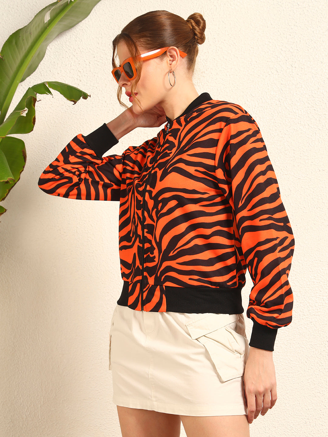 TANDUL Women Striking Orange and Black Zebra Print Jacket