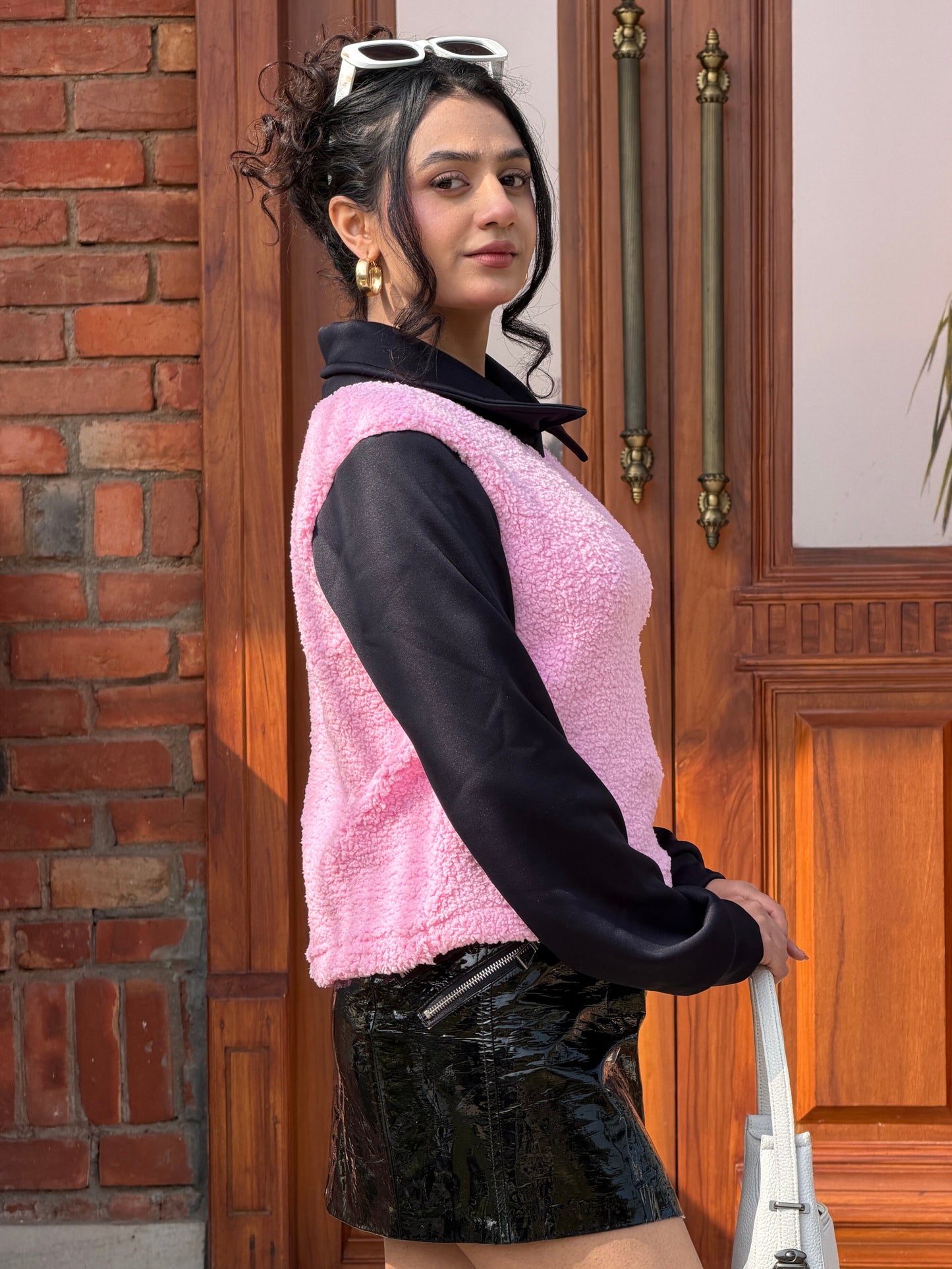 TANDUL Women Pink Fur Sweatshirt