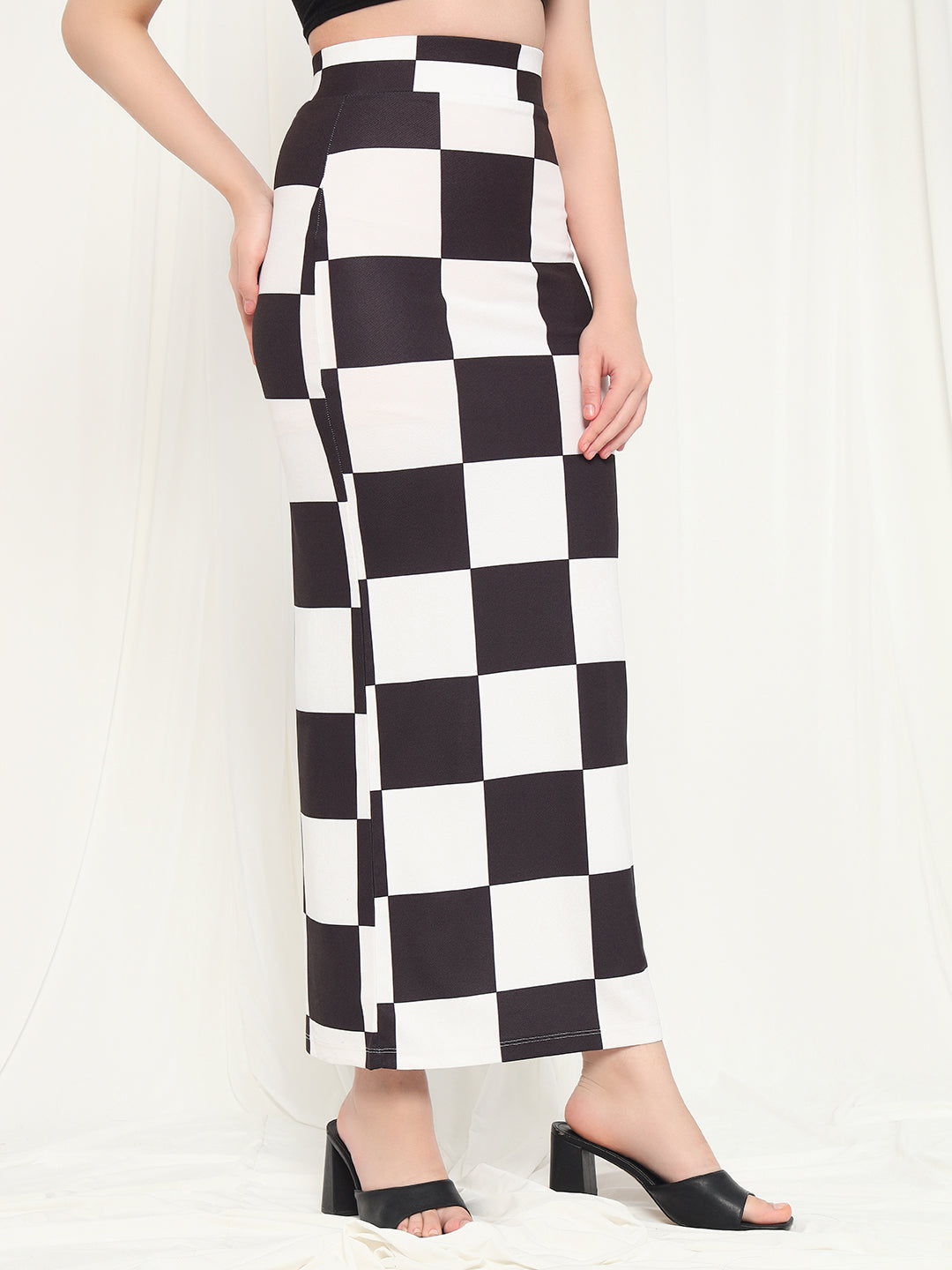 TANDUL Women Checkered Straight Black Skirt