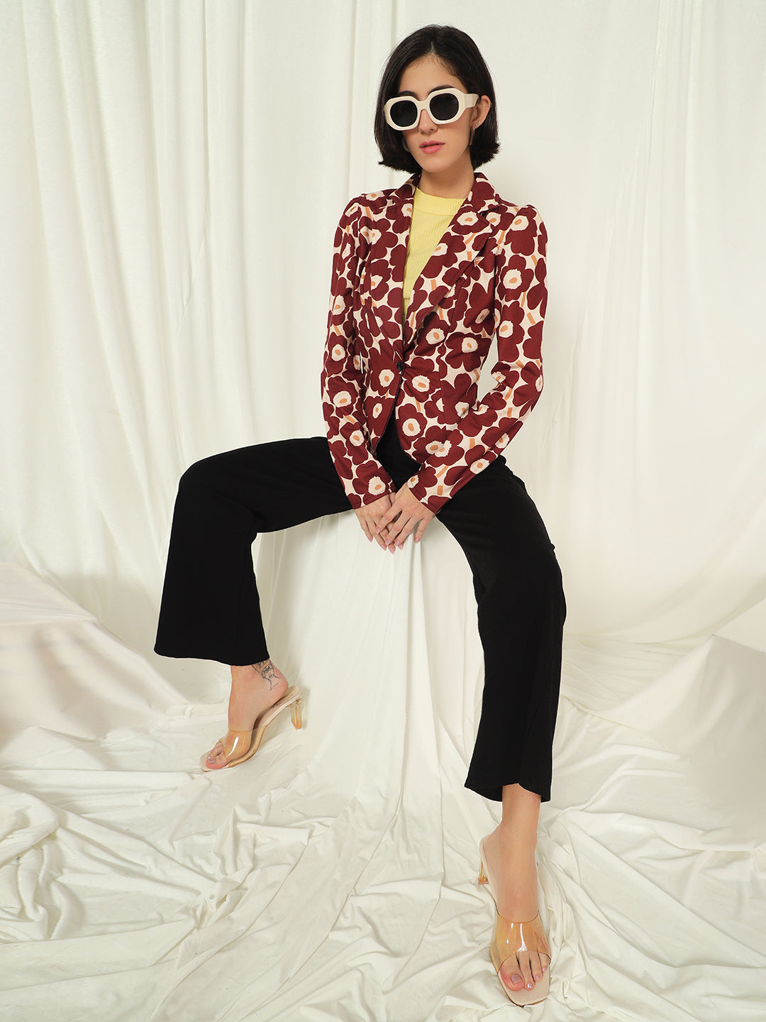 TANDUL Fleece Floral Print Coat For Women