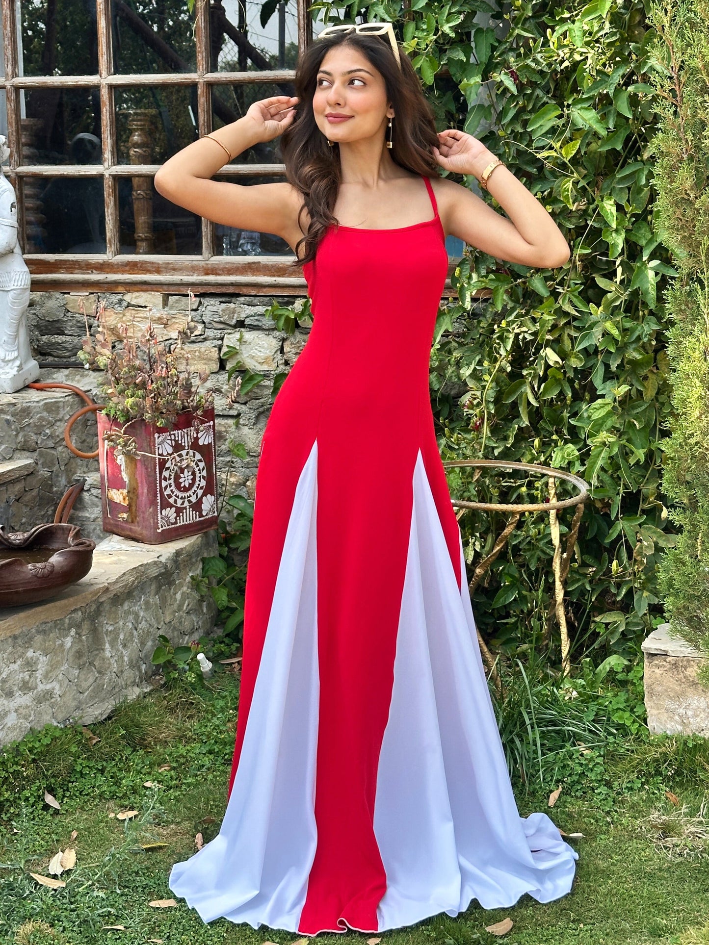TANDUL Stunning Red and White Flared Dress