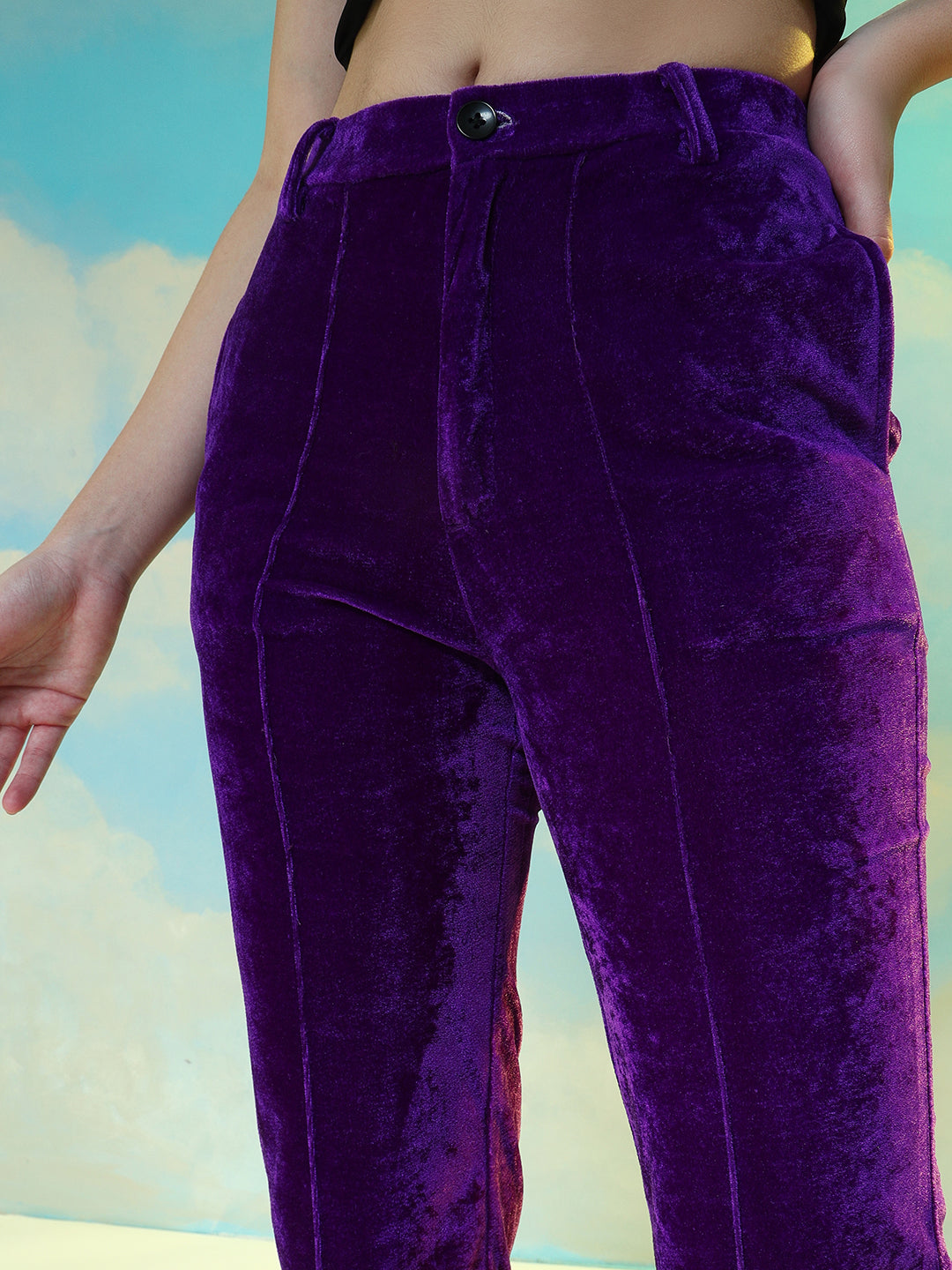 TANDUL Women Regular Fit Purple Velvet Trousers