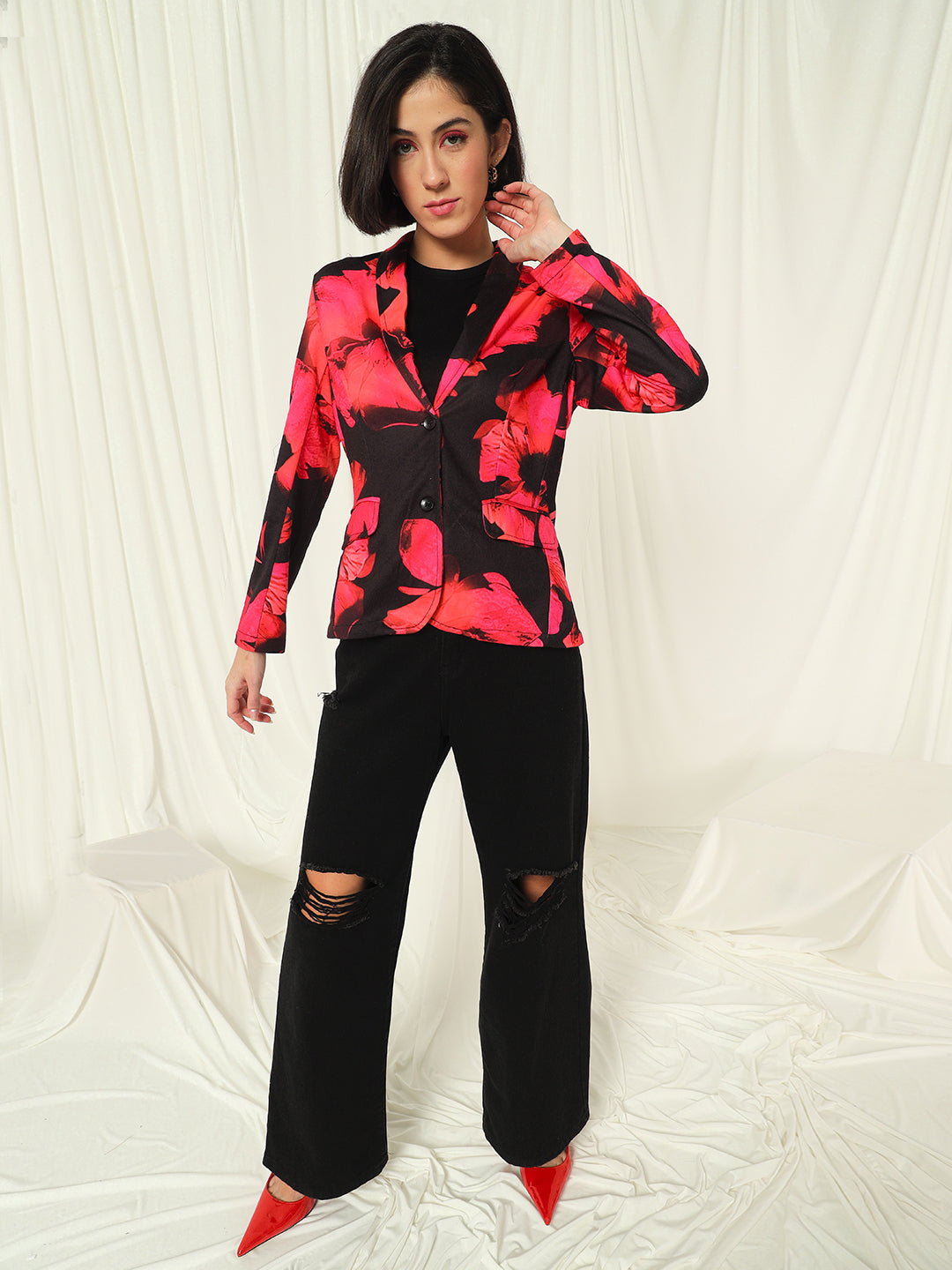 TANDUL Fleece Printed Coat For Women