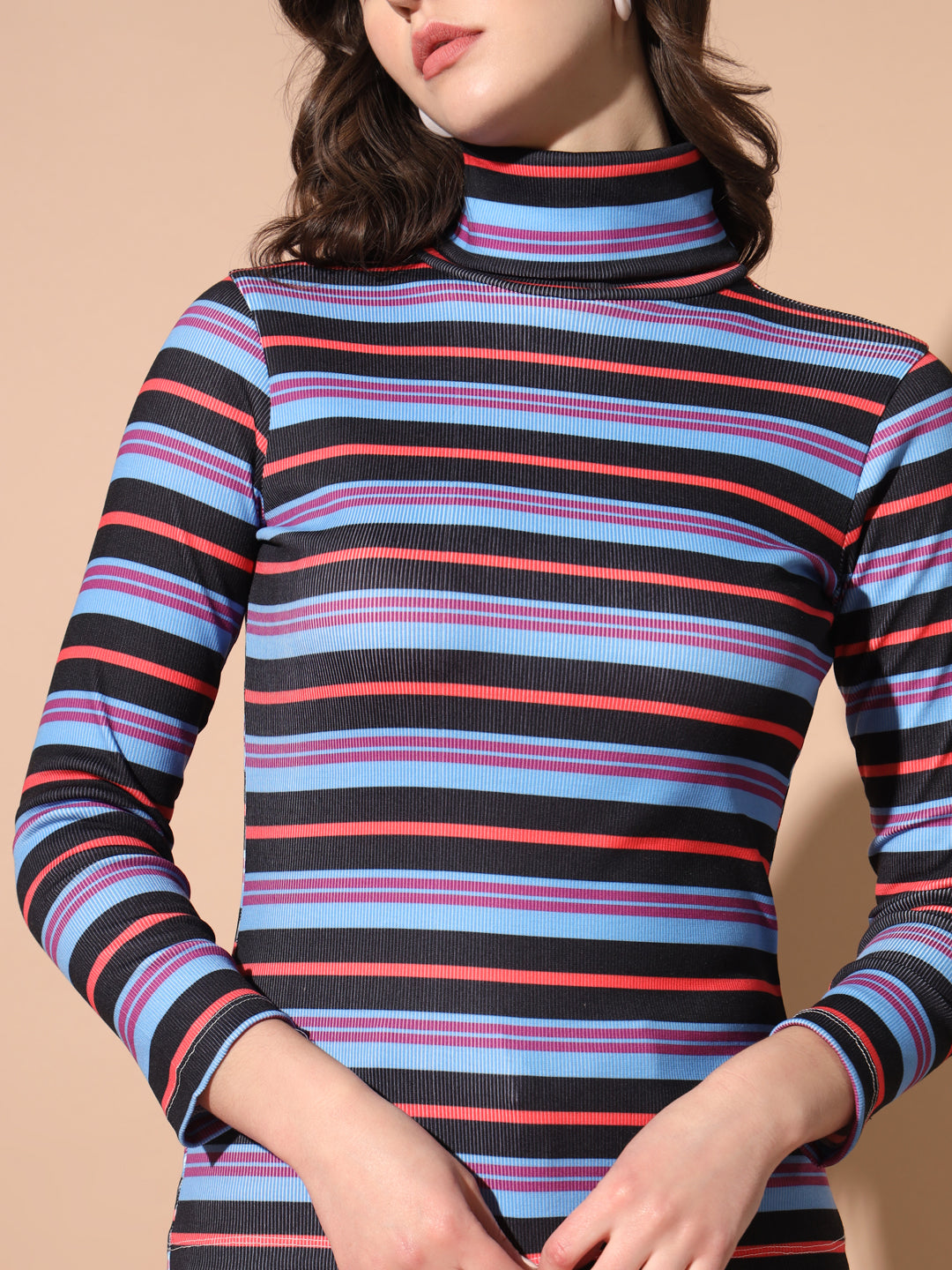 TANDUL Women Printed High Neck Multicolor Sweater