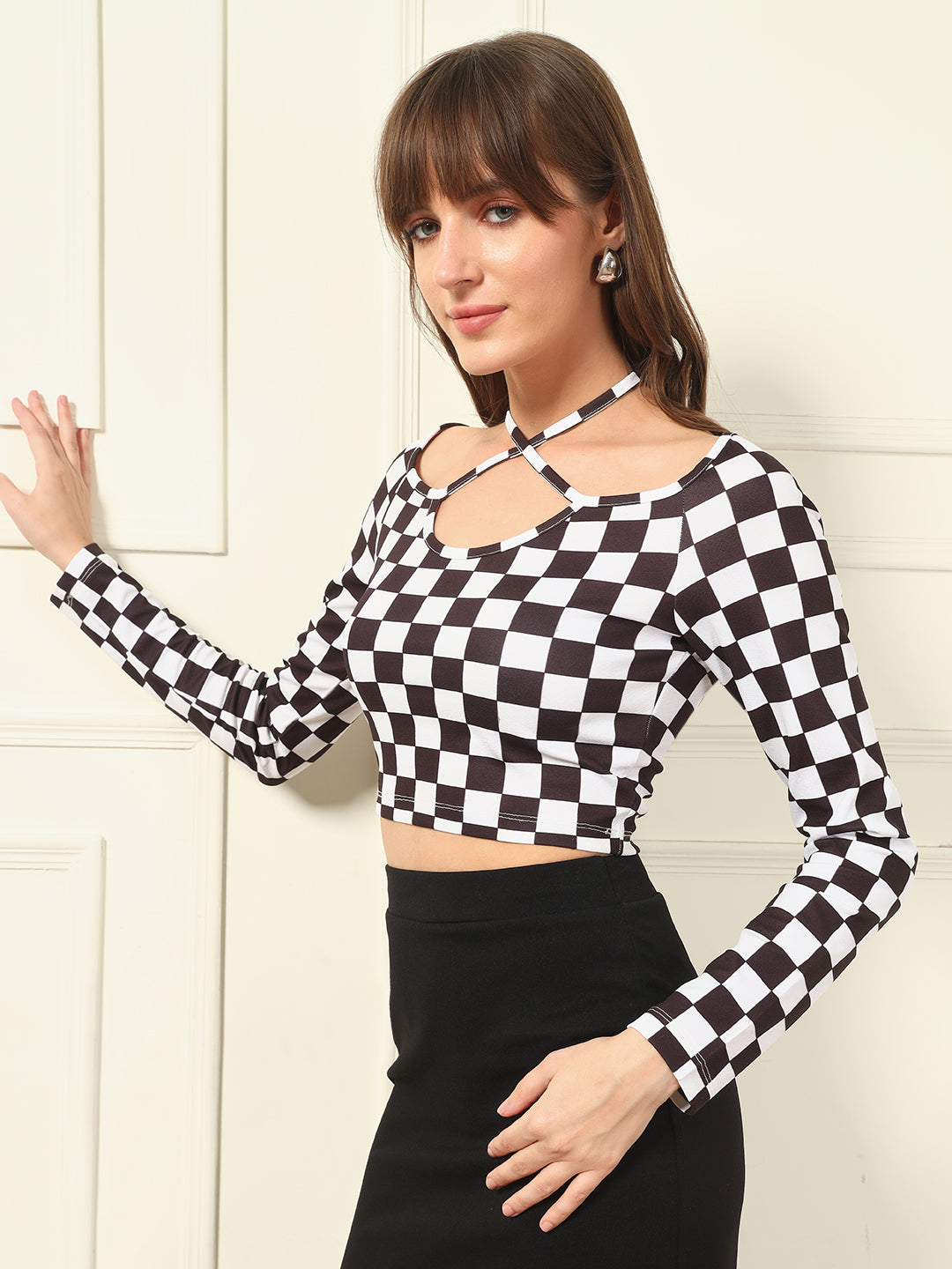 TANDUL Stylish Black and White Checkered Top