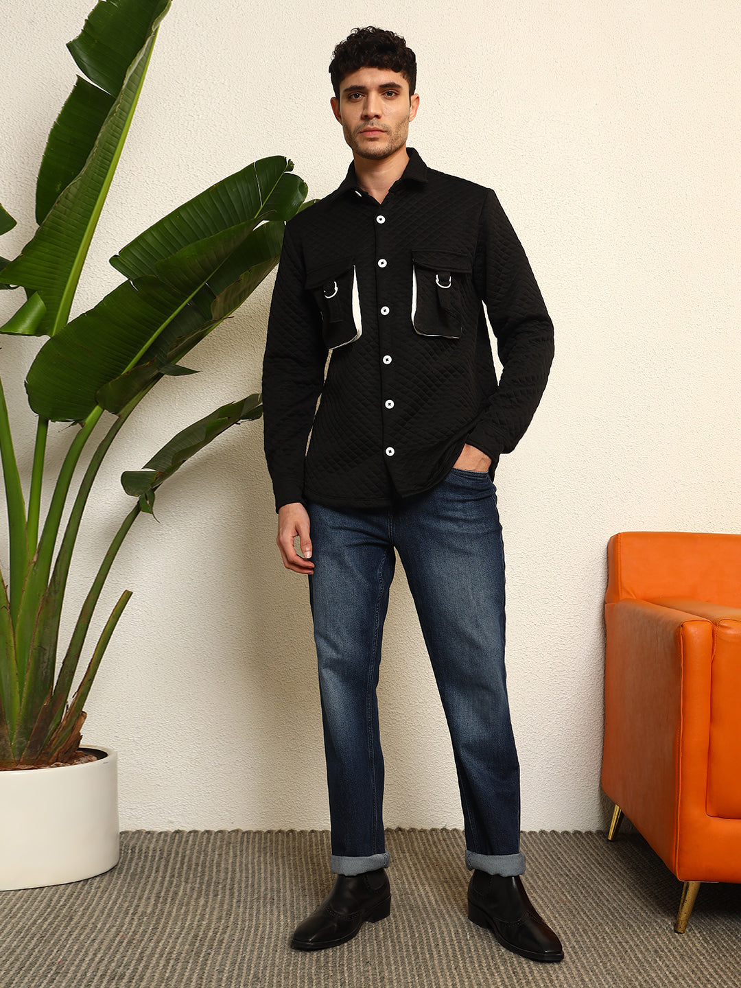 TANDUL Men's Stylish Black Quilt Jacket