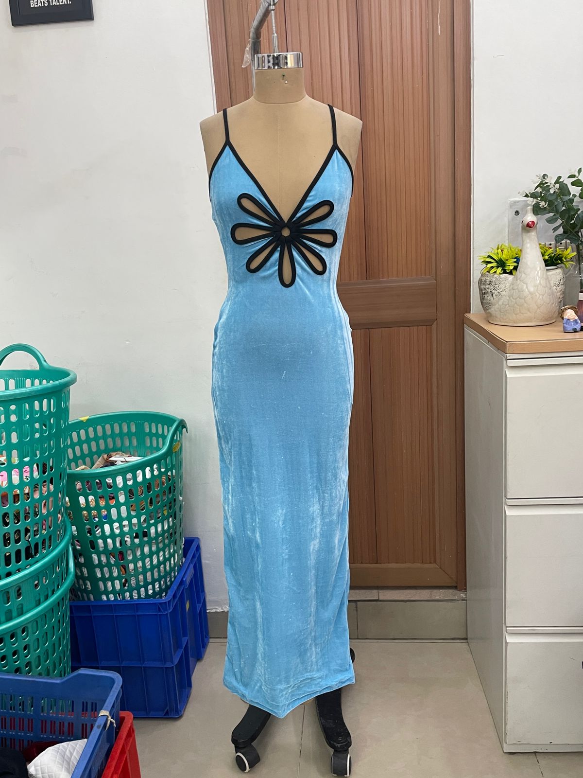 TANDUL Women Skyblue Velvet Bodycon Dress