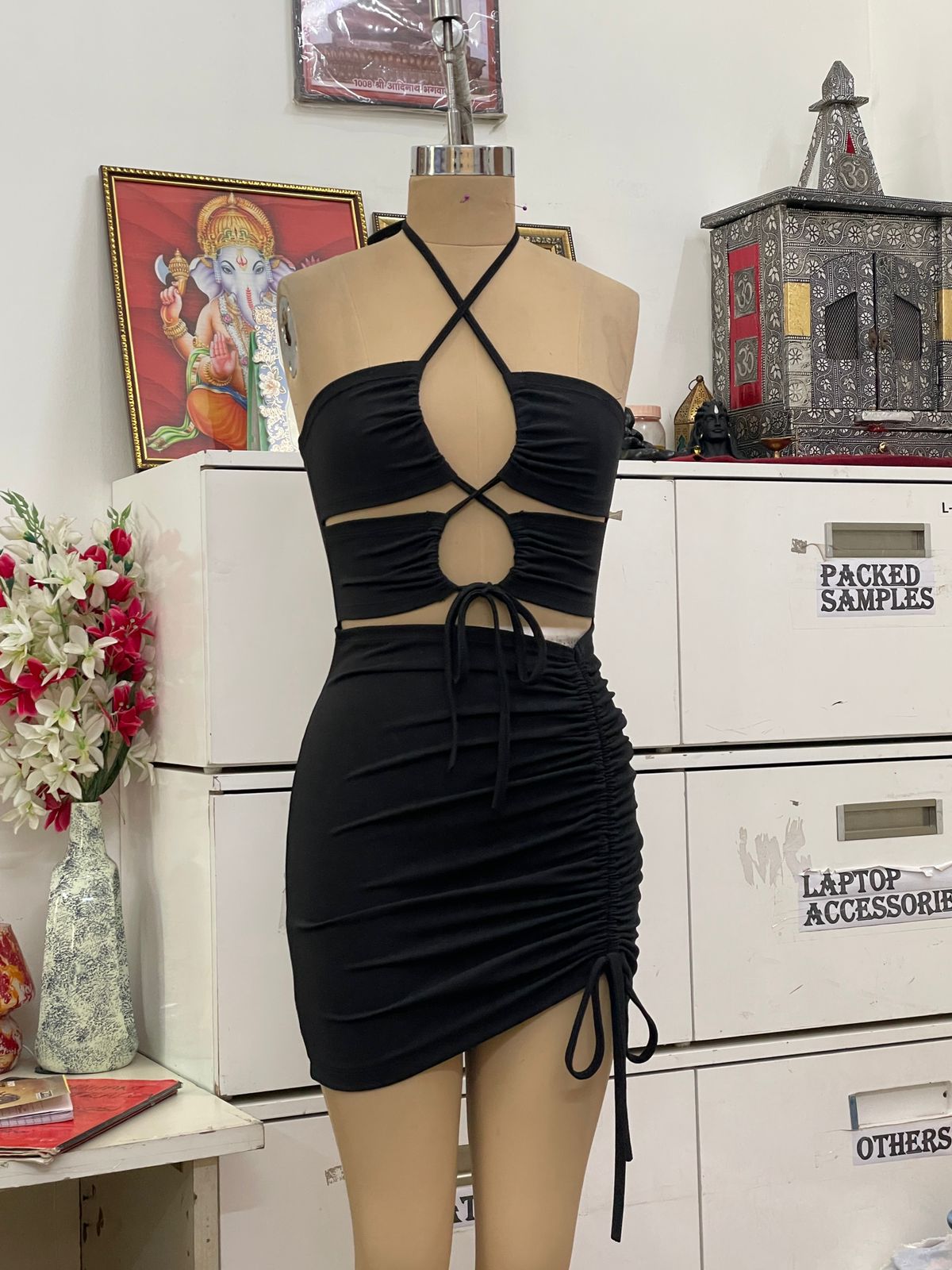 TANDUL Women Solid Detailed Black Dress