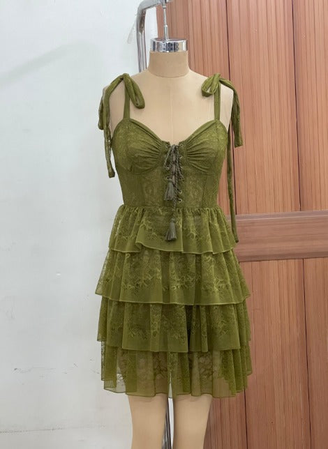 TANDUL Women Elegant Green Ruffled Dress