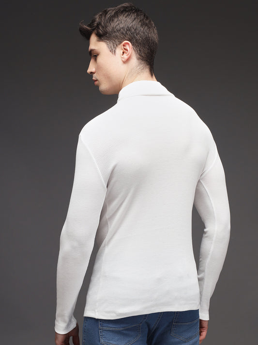 TANDUL Men Solid Turtle Neck White Sweater