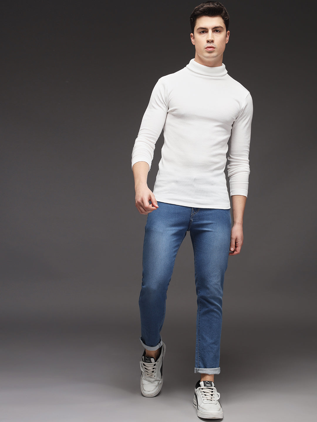 TANDUL Men Solid Turtle Neck White Sweater