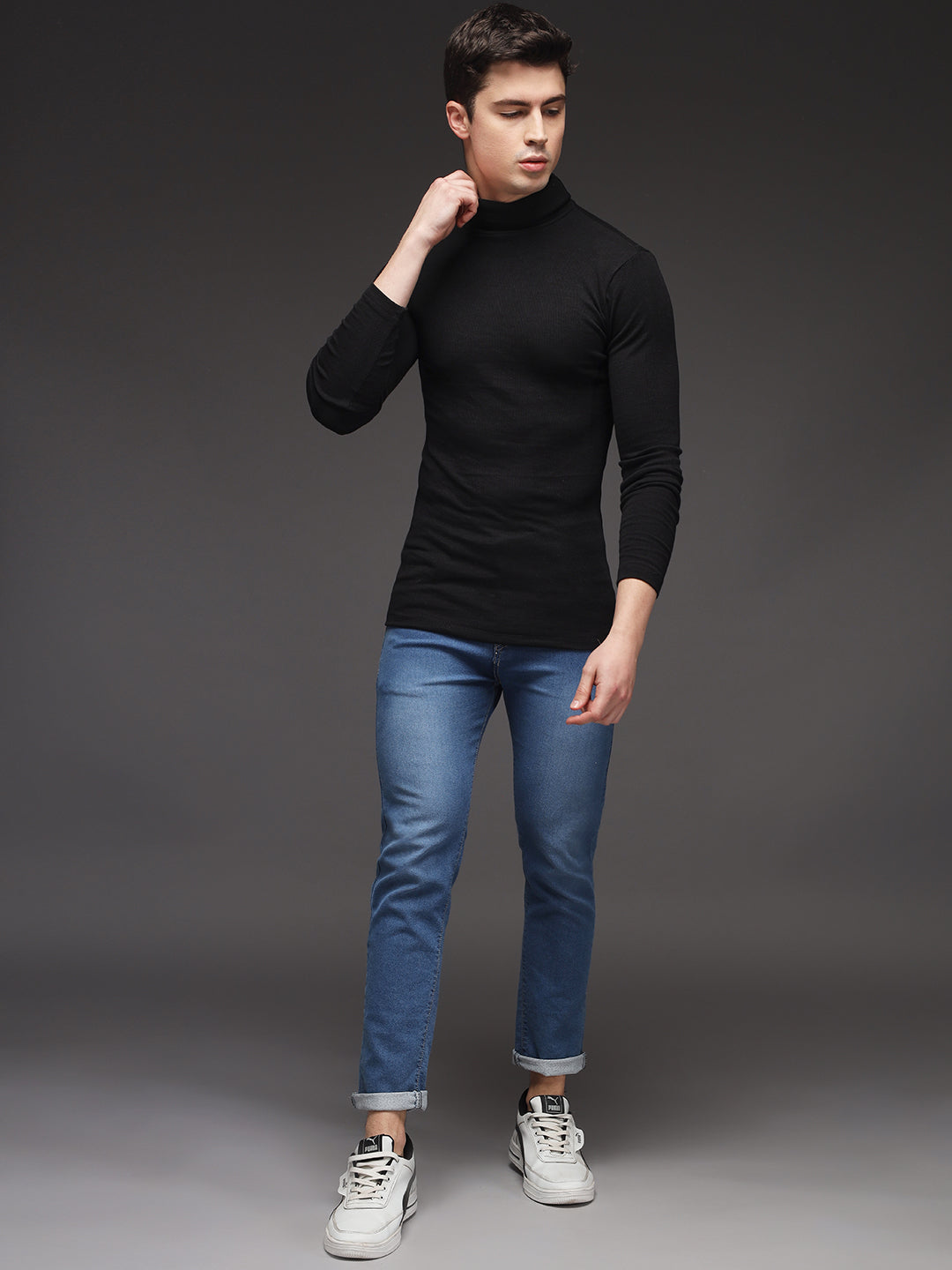 TANDUL Men Solid Turtle Neck Black Sweater