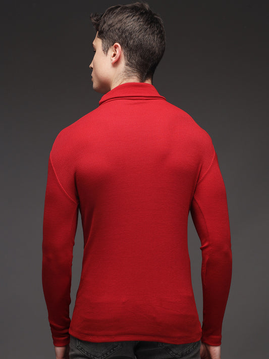 TANDUL Men Solid Turtle Neck Maroon Sweater