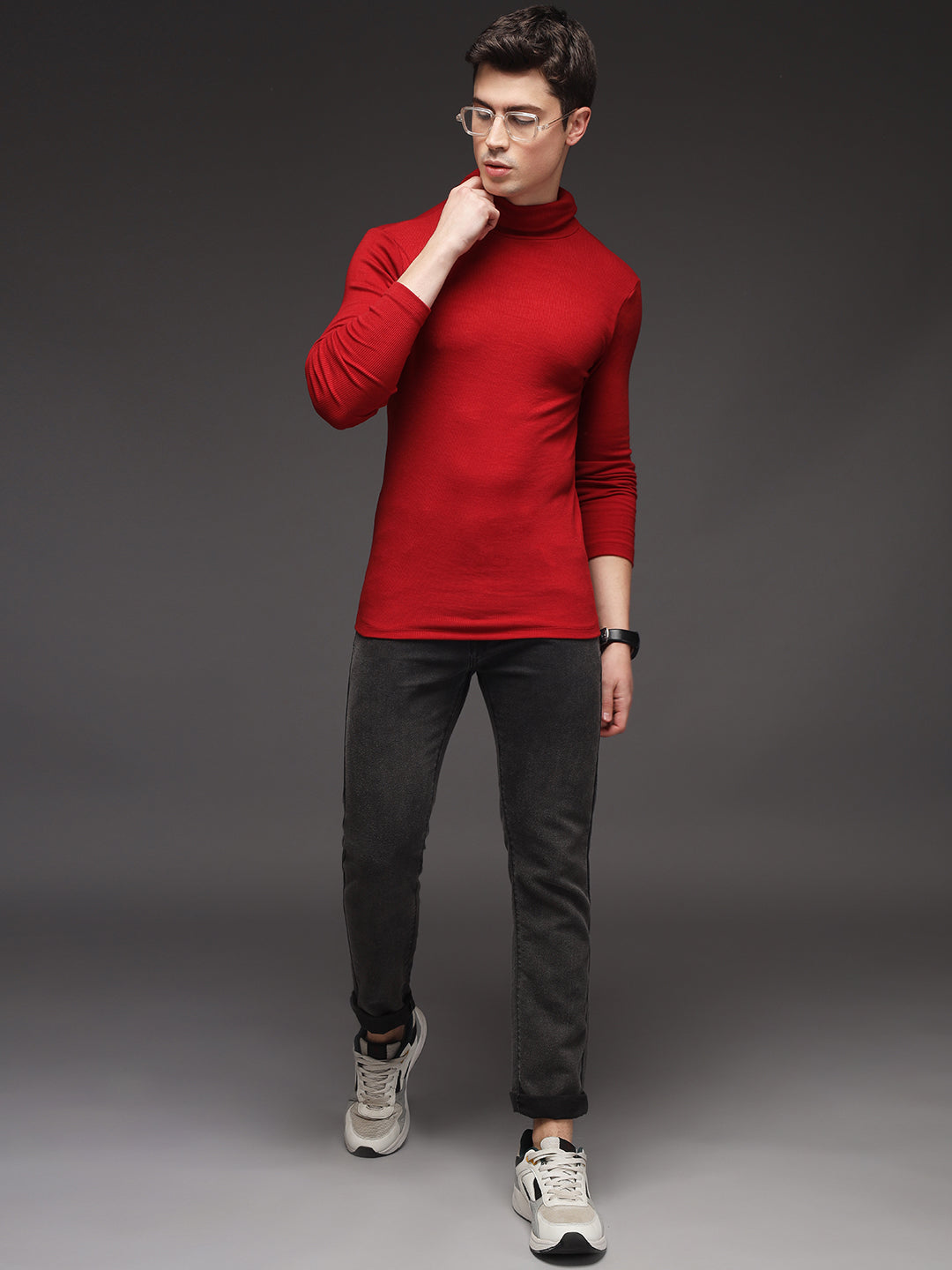 TANDUL Men Solid Turtle Neck Maroon Sweater