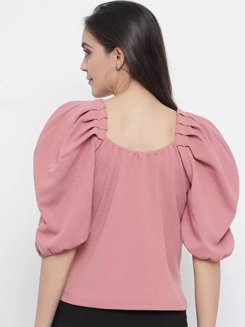 TANDUL Casual Regular Sleeves Solid Women Pink Top