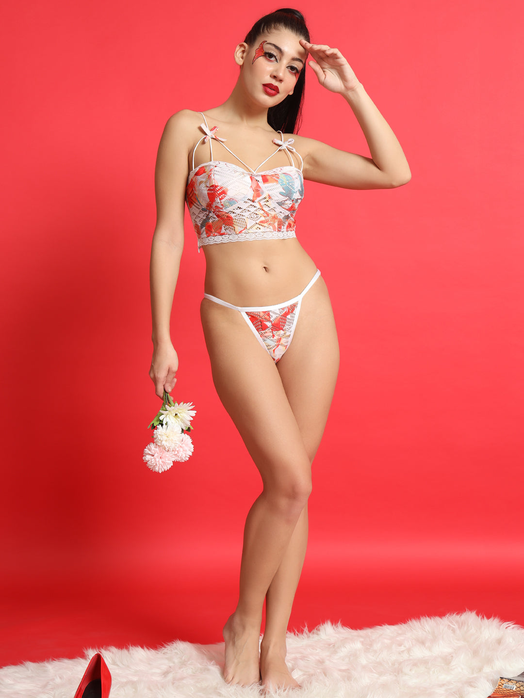 ELTIRE Alluring  Printed Net  Lingerie Set