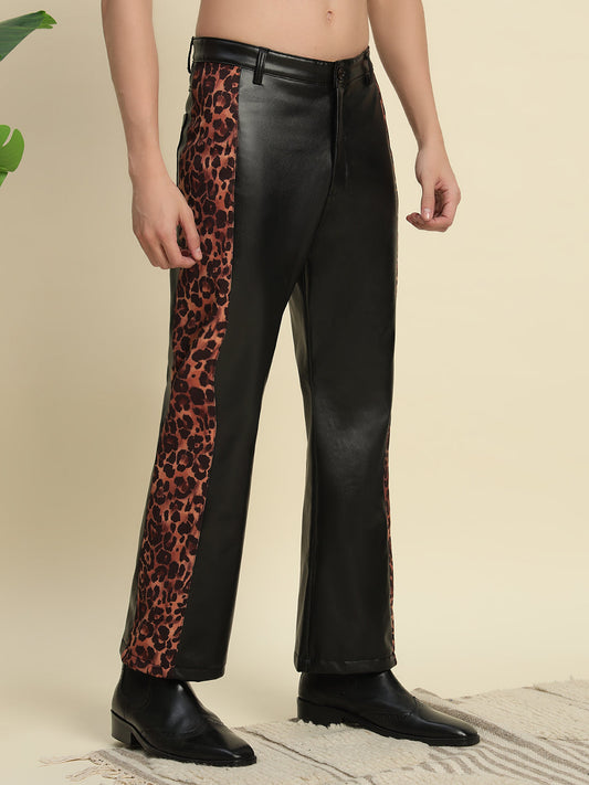 TANDUL Men's Leather Trouser with Printed Detailes