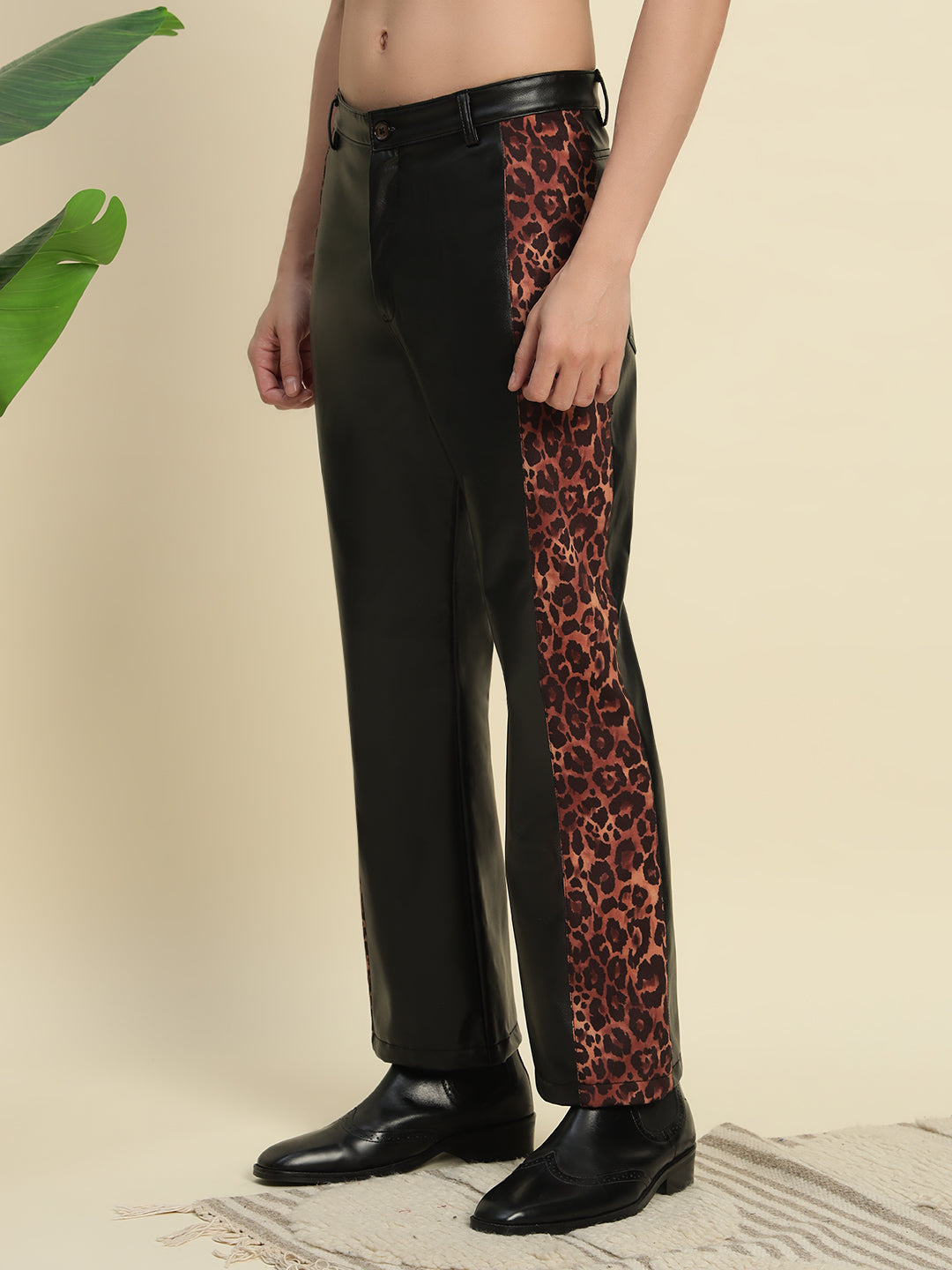 TANDUL Men's Leather Trouser with Printed Detailes