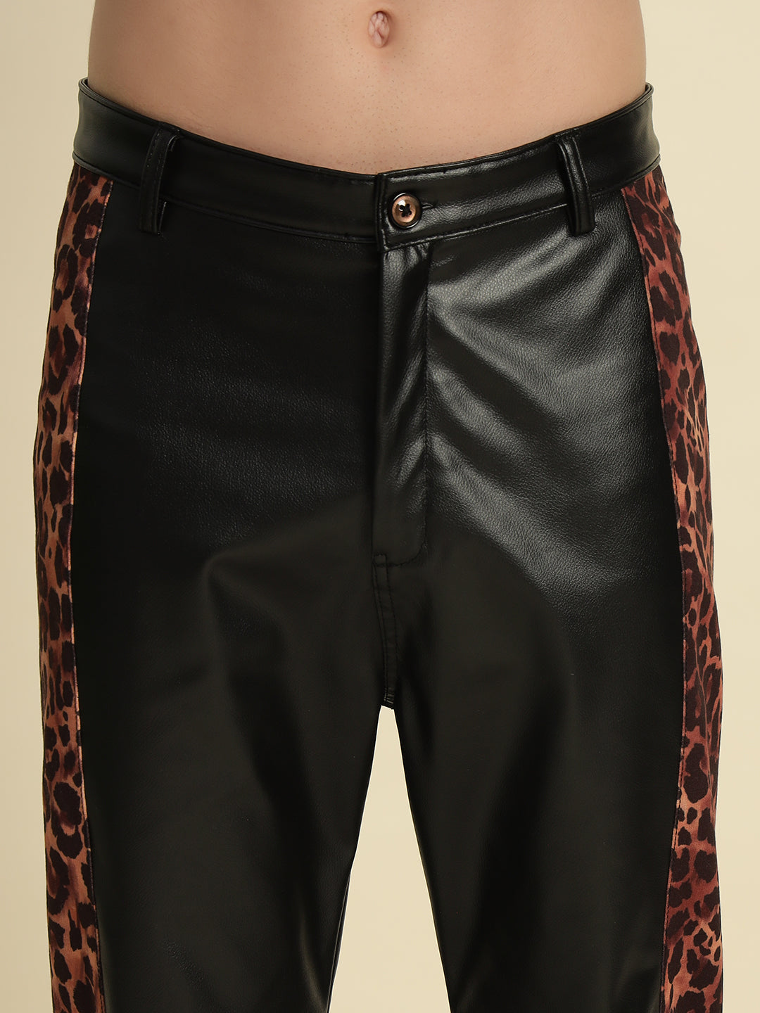 TANDUL Men's Leather Trouser with Printed Detailes