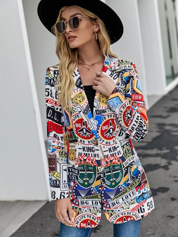 TANDUL Printed Single Breasted Casual Women Blazer