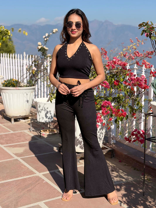 TANDUL Women Chic Black Detailed Co-ord Set