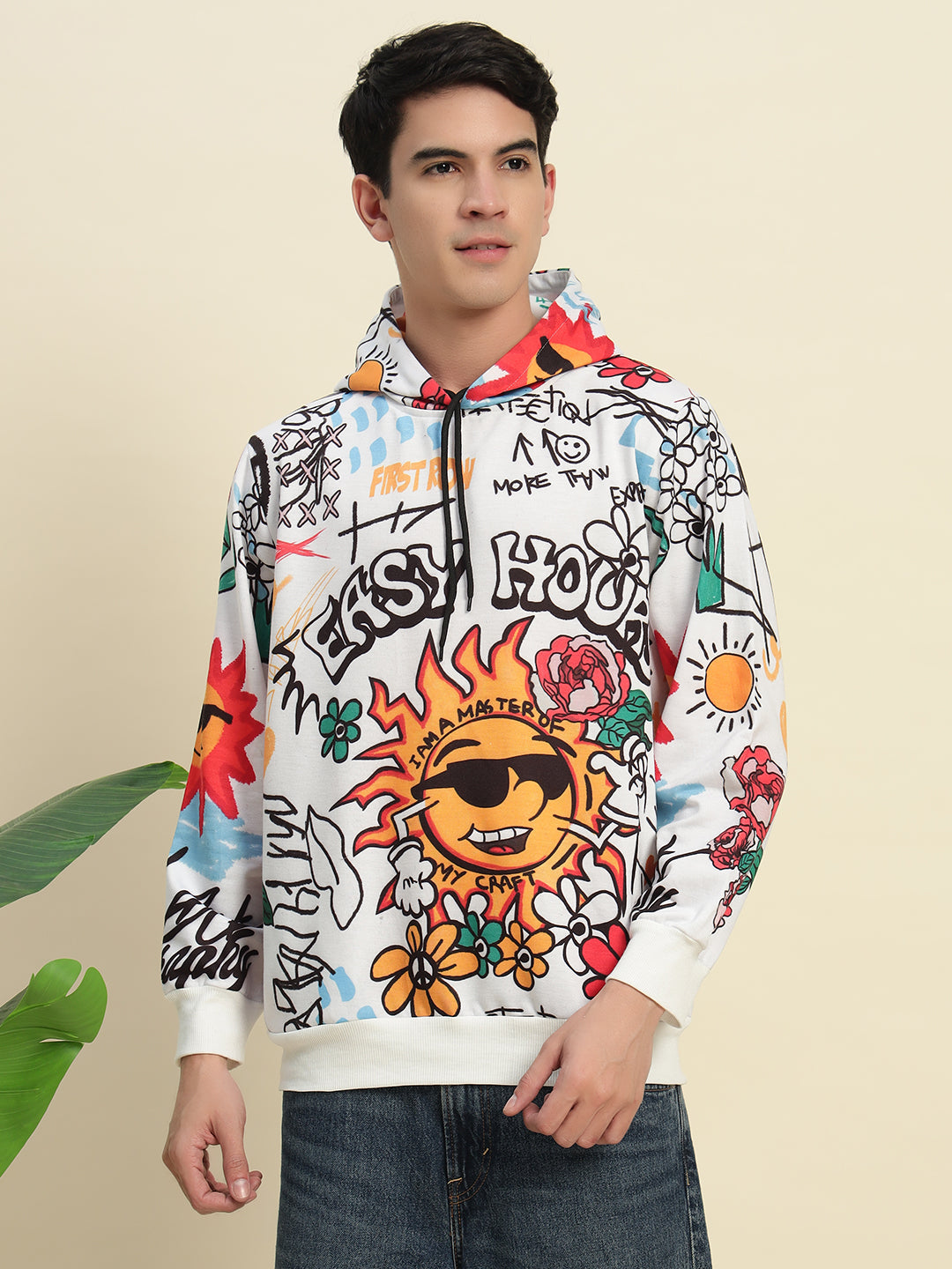 TANDUL Stylish Printed White Men's Hoodie