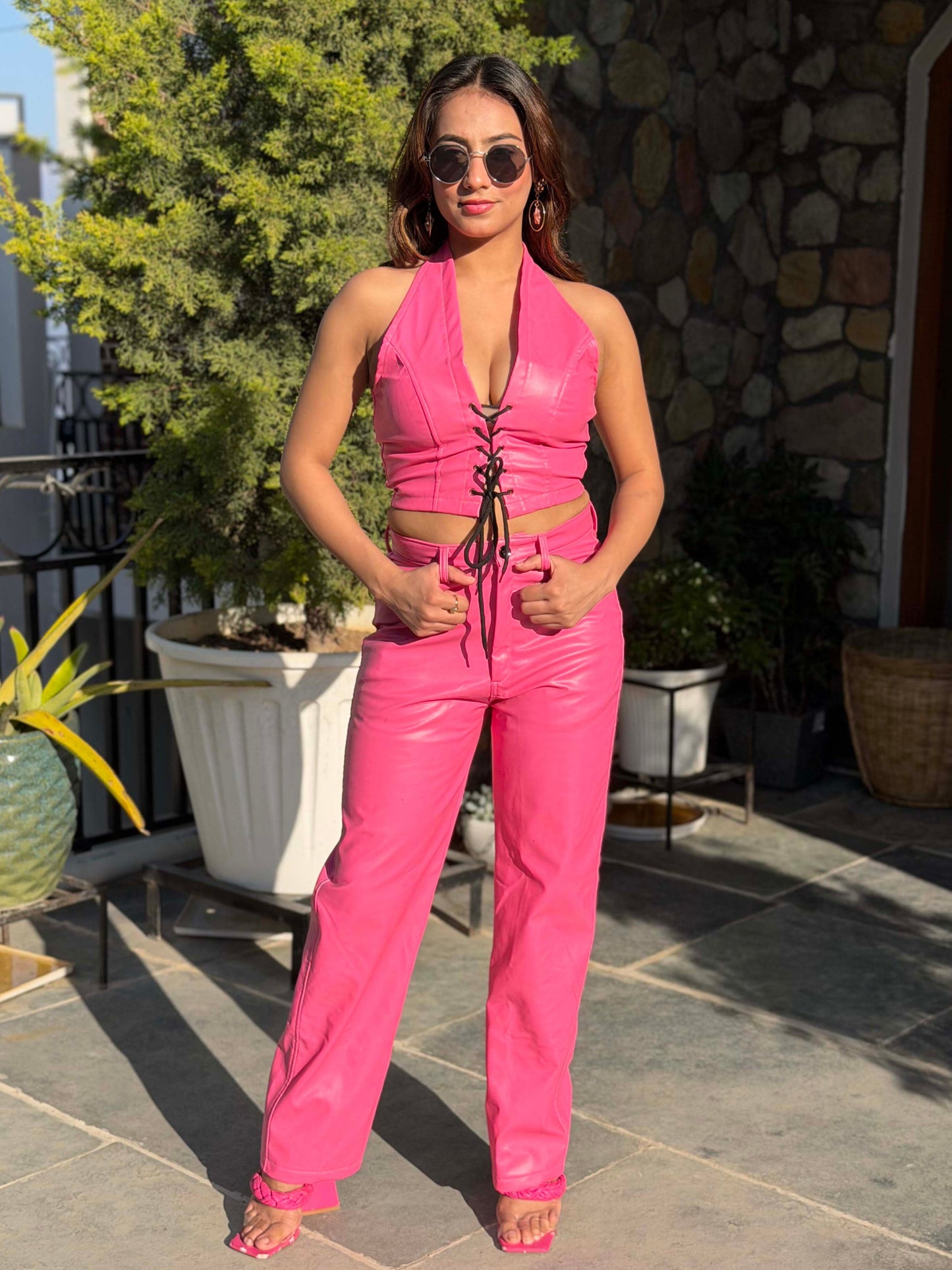 TANDUL Women Pink Leather Co-ord Set