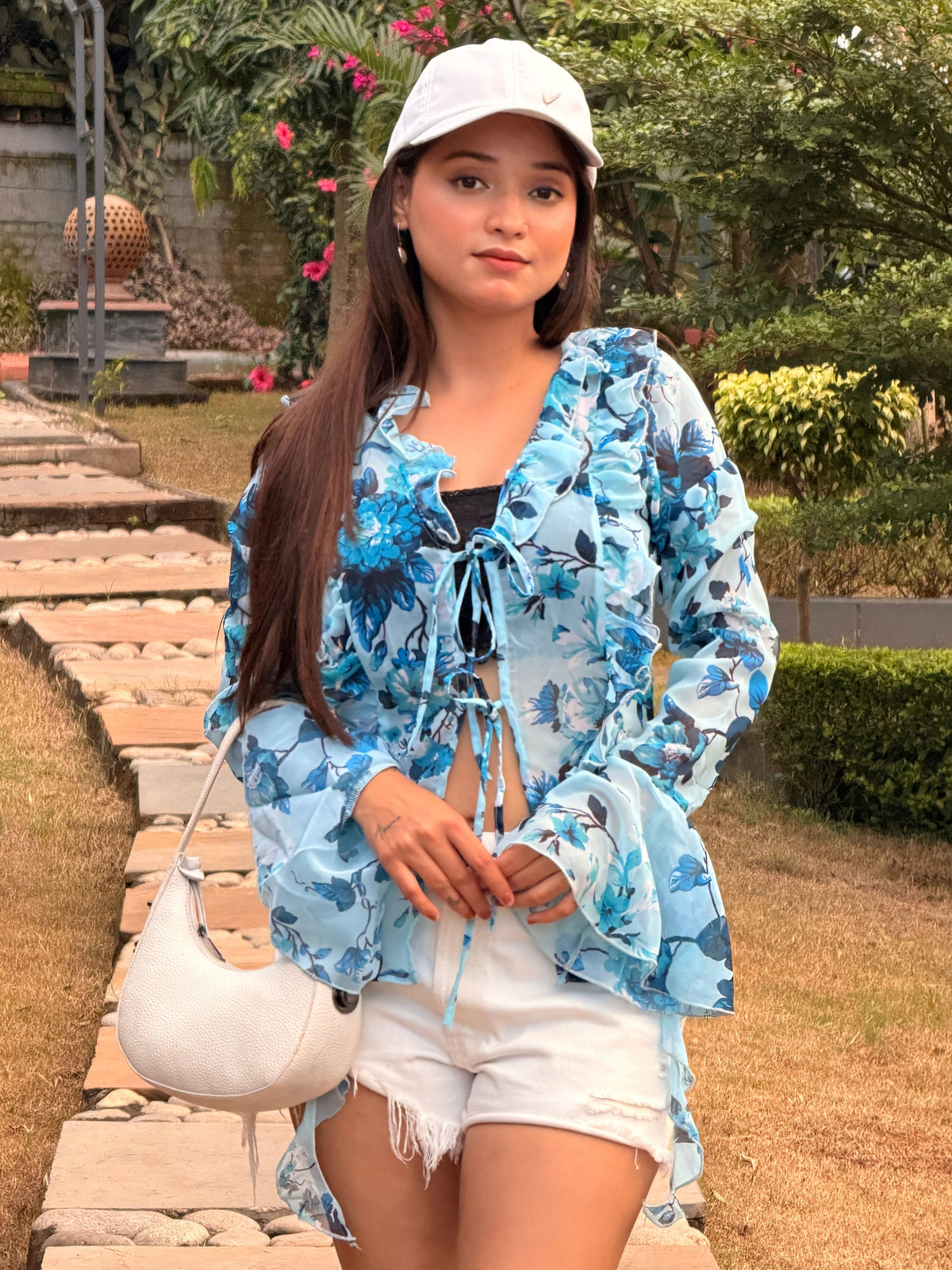 TANDUL Women Charming Floral Printed Sky12blue Georgette Top