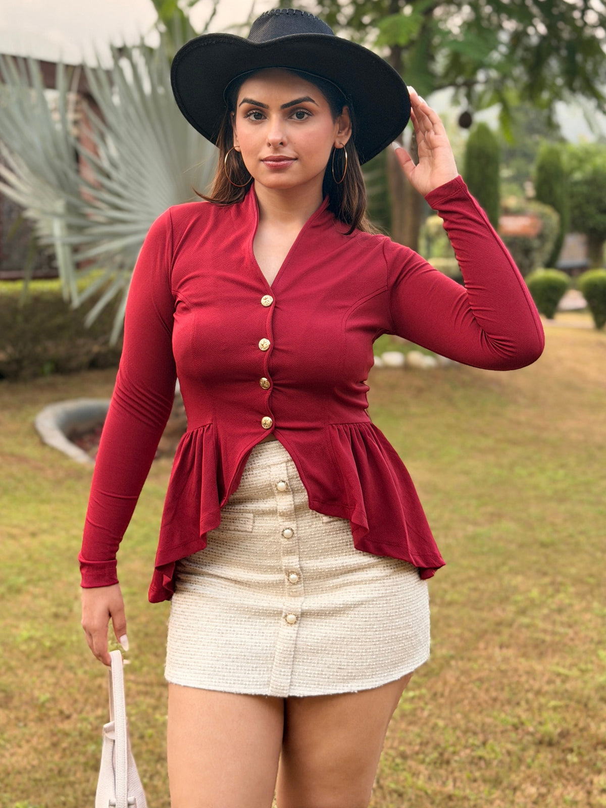 TANDUL Women Chic Maroon Tailored Full Sleeve Top