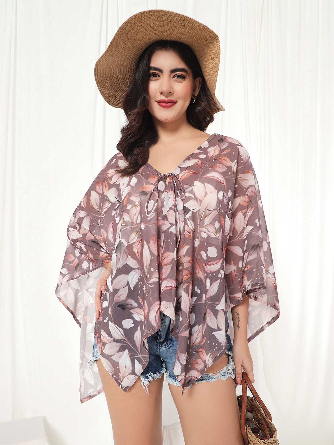 TANDUL  Women Kimono Style 3/4th Sleeve Brown Shrug