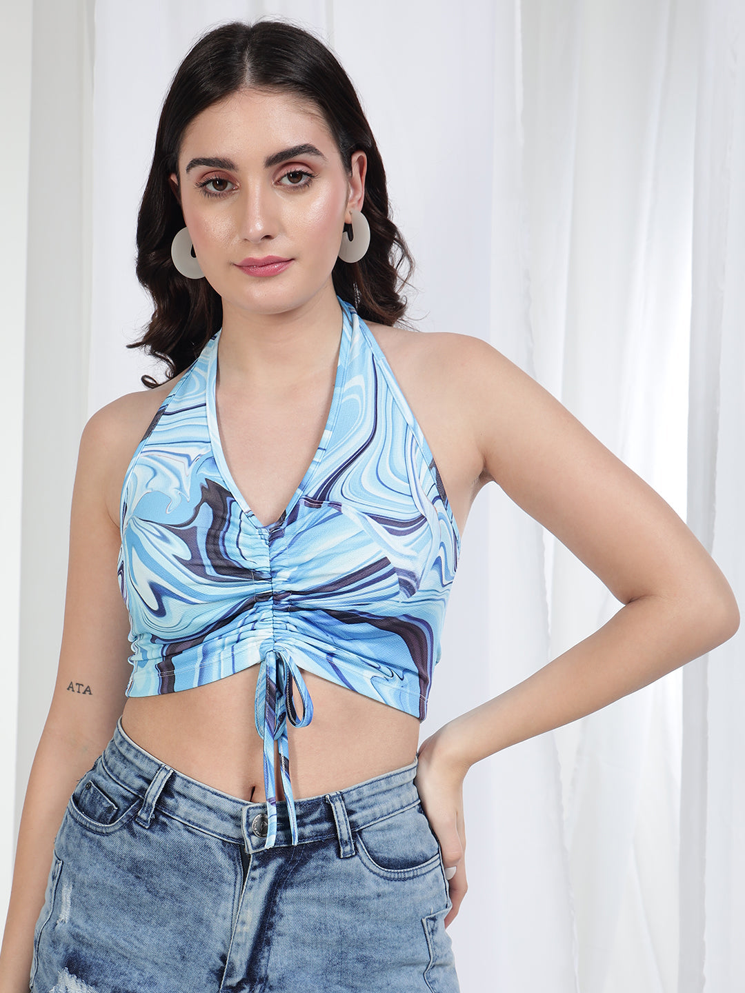 TANDUL Blue Marbel Printed Women TOP
