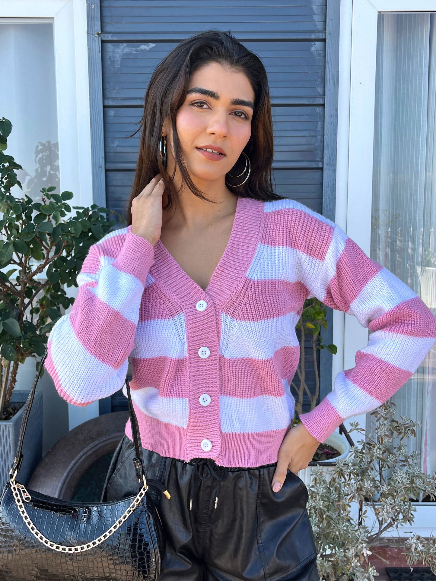 TANDUL Women Charming Pink and White Striped Sweater