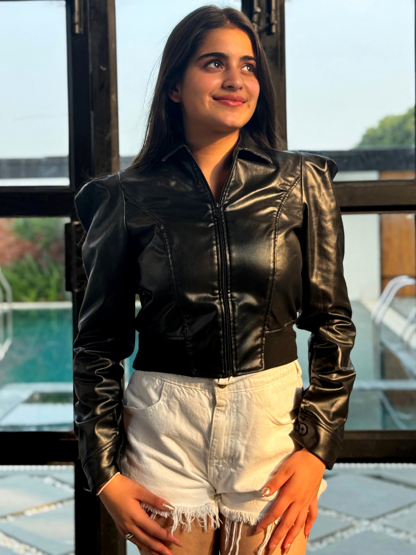 TANDUL Leather Black Solid Jacket For Women