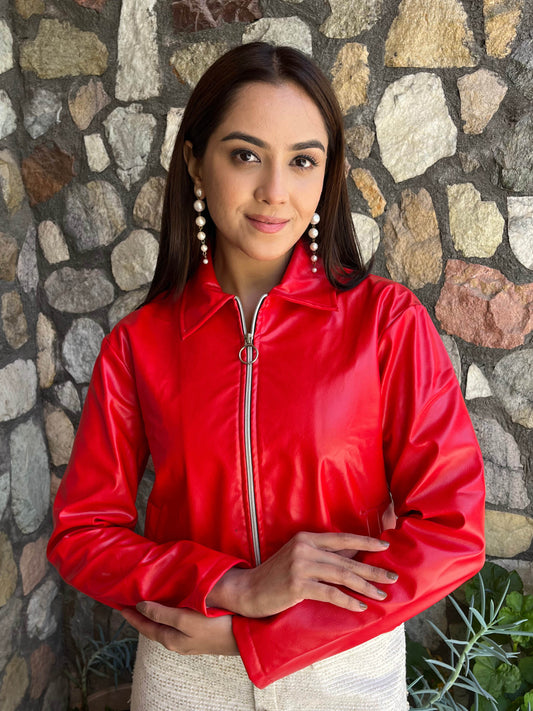 TANDUL Women Stunning Red Leather Jacket