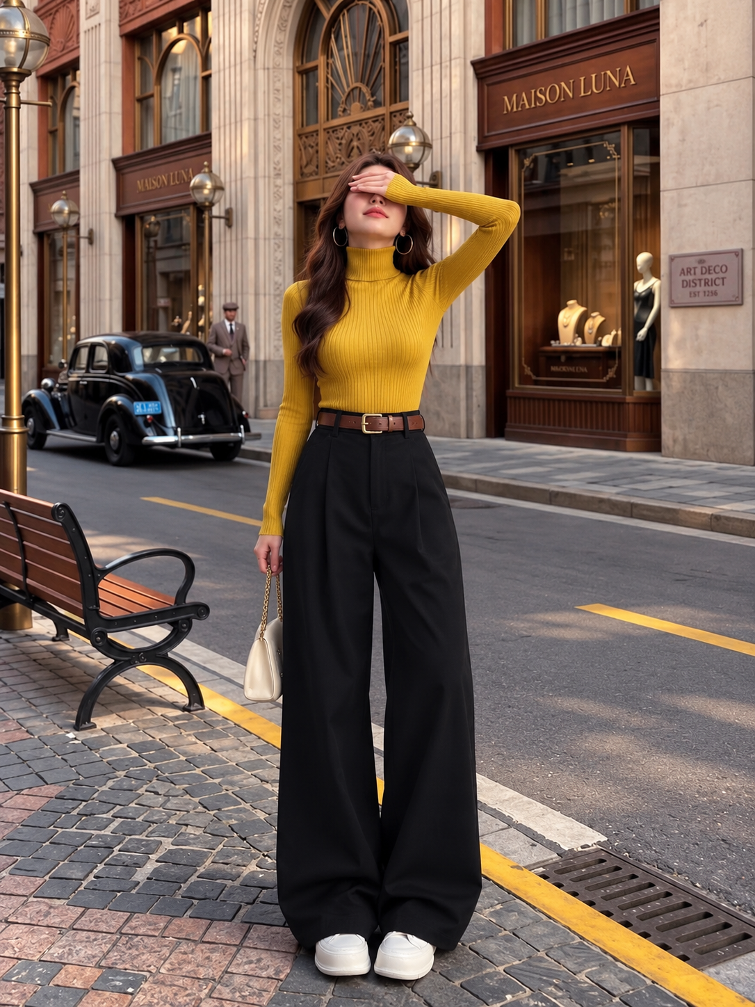 TANDUL Women Mustard Yellow Ribbed Knit Turtleneck Sweater