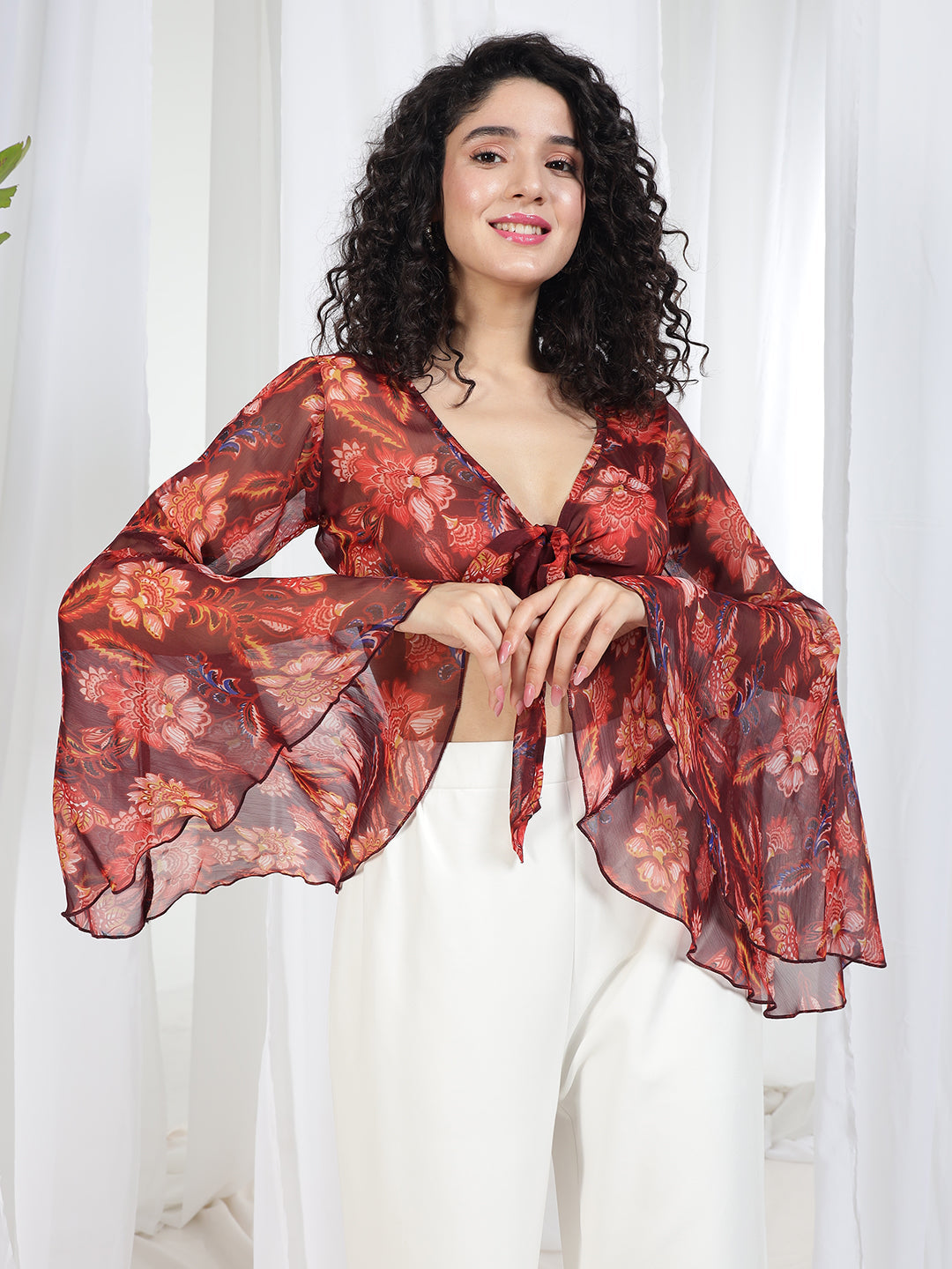 TANDUL Women Fit and Flare Brown Top