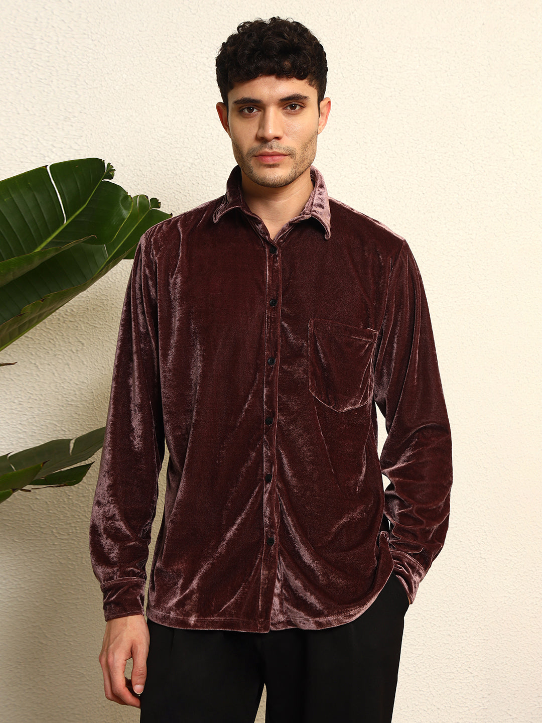 TANDUL Mens's Alluring Purple Velvet Shirt